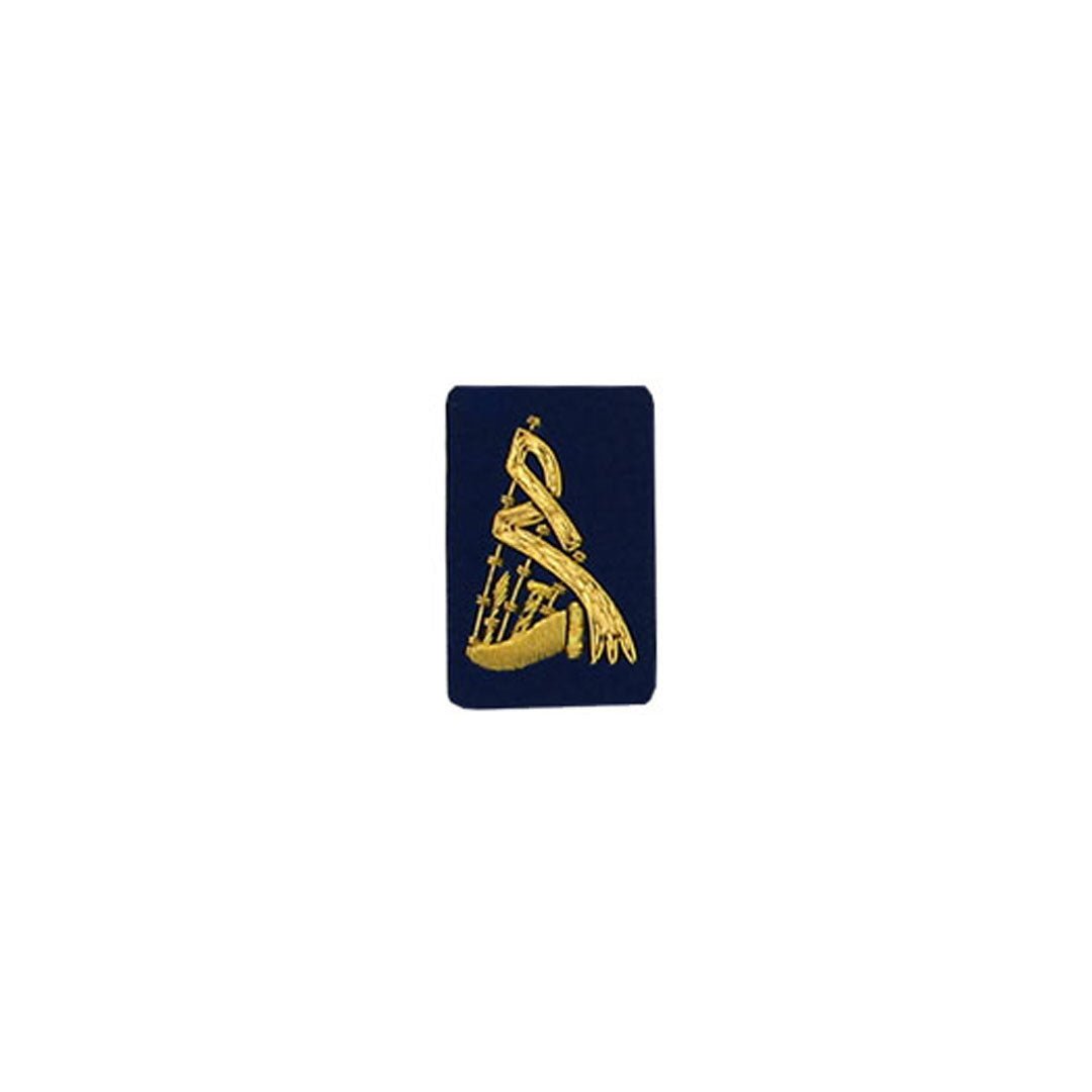 Premium Gold Bullion Bagpipe Badge on Blue - Perfect for Scottish Highland Dress, Military Uniforms & Traditional Ceremonies
