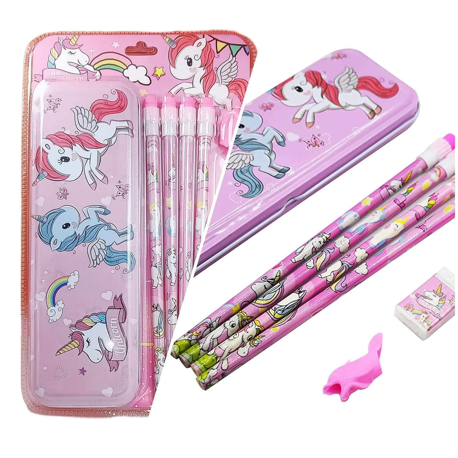 NEO9 Unicorn Pencil Box Set - Stylish Geometry Box for Boys & Girls Ages 3+, Durable School Supplies for Math Class & Homework Organization | Perfect Gift for Students, Back to School Essentials