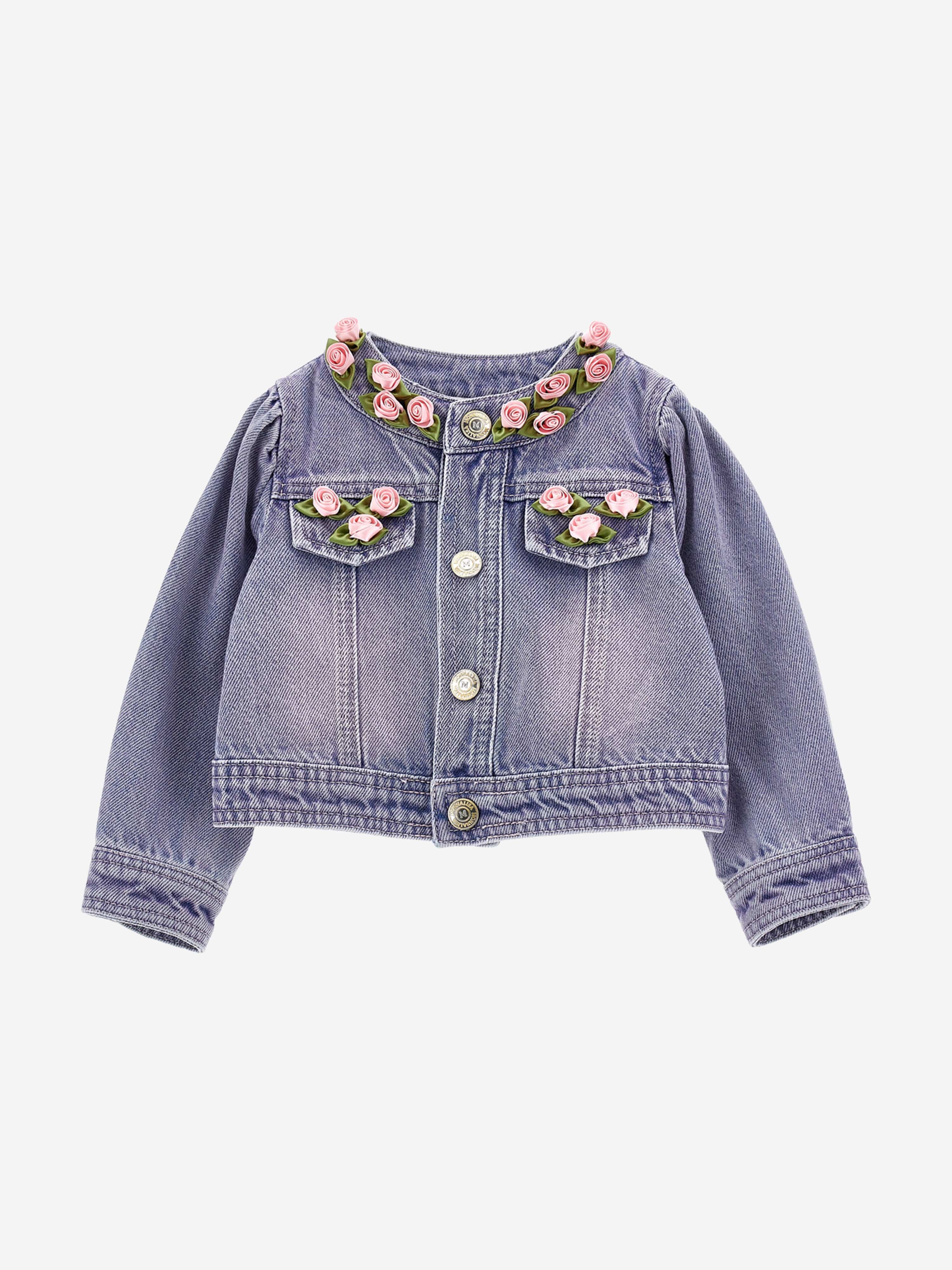 Blue Rose Fleece Denim Jacket for Baby Girls - Soft & Stylish Outerwear for Playdates, Family Outings & Photo Shoots