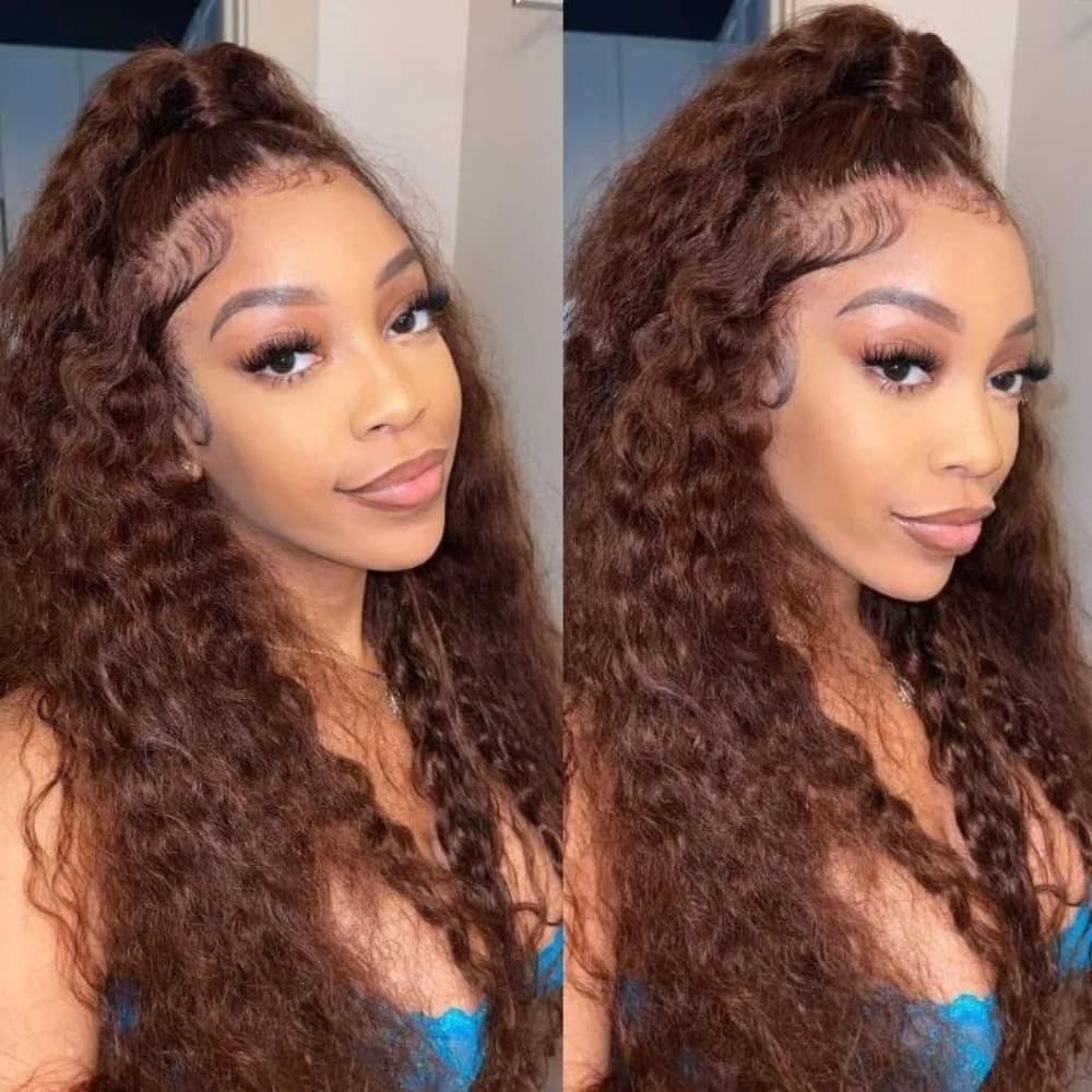 Julia Hair Reddish Brown Water Wave 13x4 Lace Front Wig Human Hair for Women | HD Lace Frontal Wig #33B Auburn Copper Red | Pre-Plucked with Baby Hair | 180% Density | 20 Inch | Perfect for Daily Wear, Cosplay & Special Occasions
