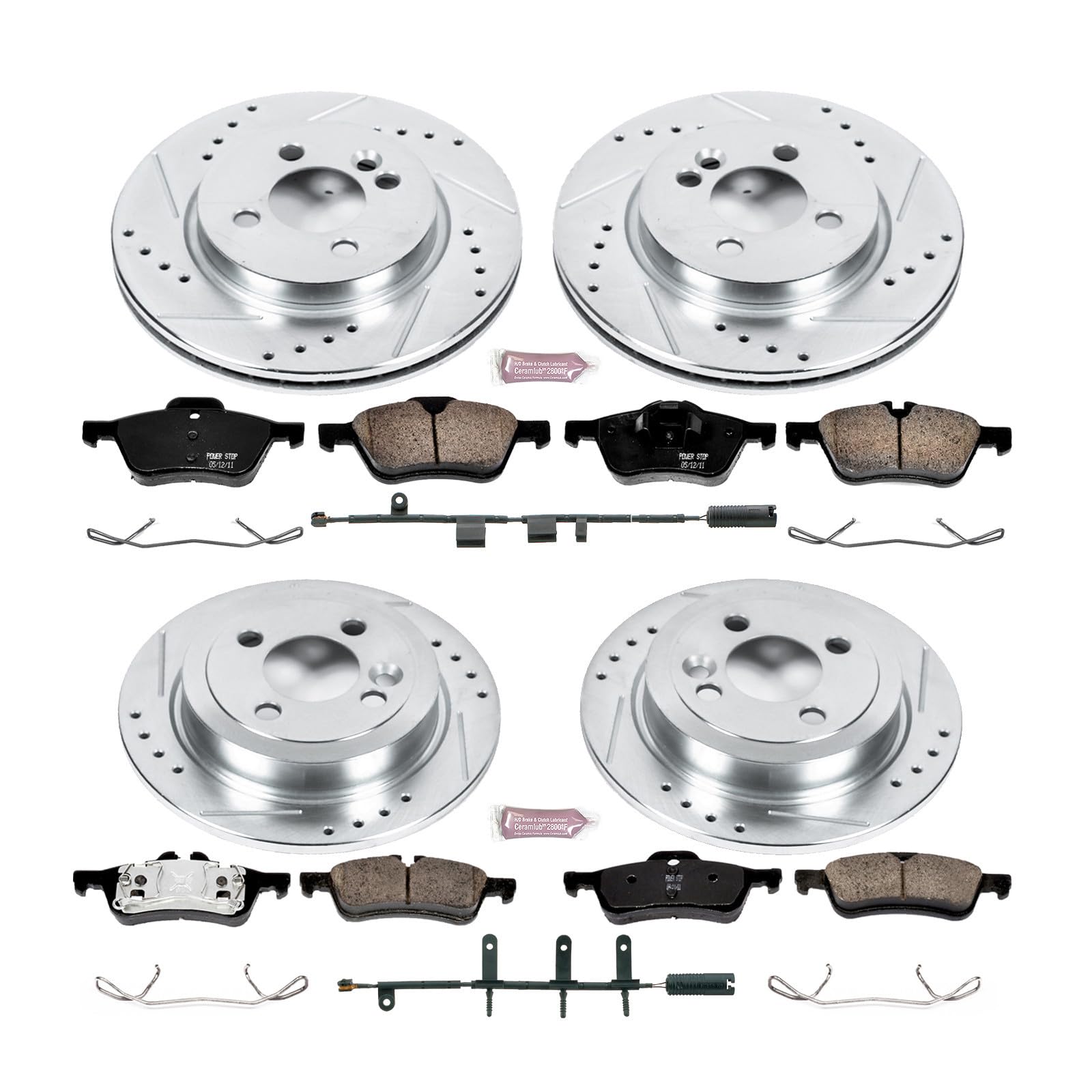 Power Stop K6296 Z23 Carbon Fiber Brake Pads & Drilled Slotted Rotors Kit - Fits 2007-2008 Mini Cooper | Front & Rear Brake System Upgrade | Perfect for City Driving & Performance Enhancement