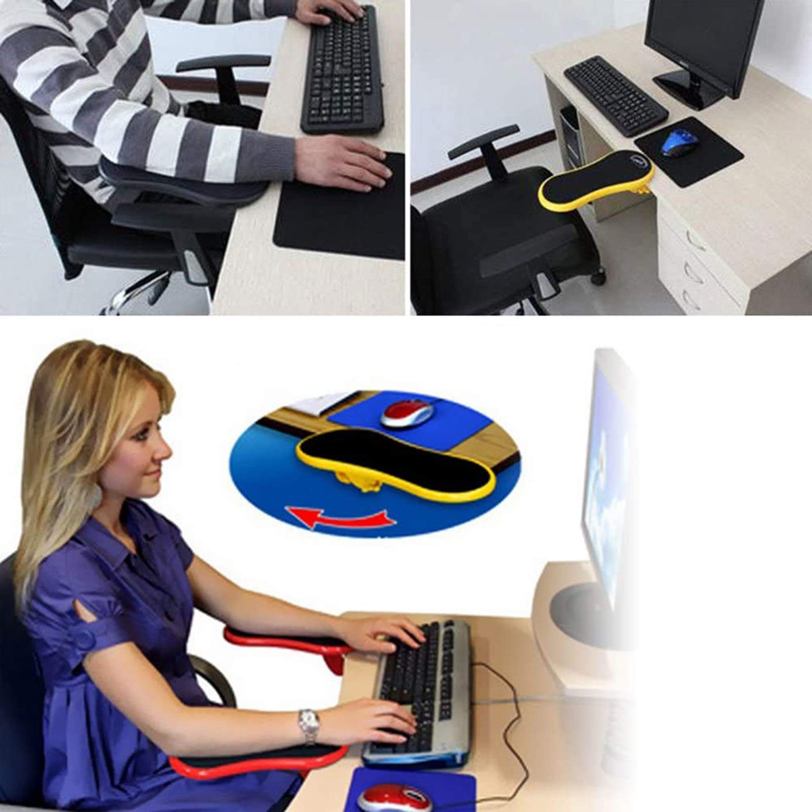 Ergonomic Adjustable Computer Armrest Wrist Rest - Desk Mounted Home Office Mouse Pad Arm Support for Pain Relief (Black) | Perfect for Long Hours of Typing, Gaming & Office Work