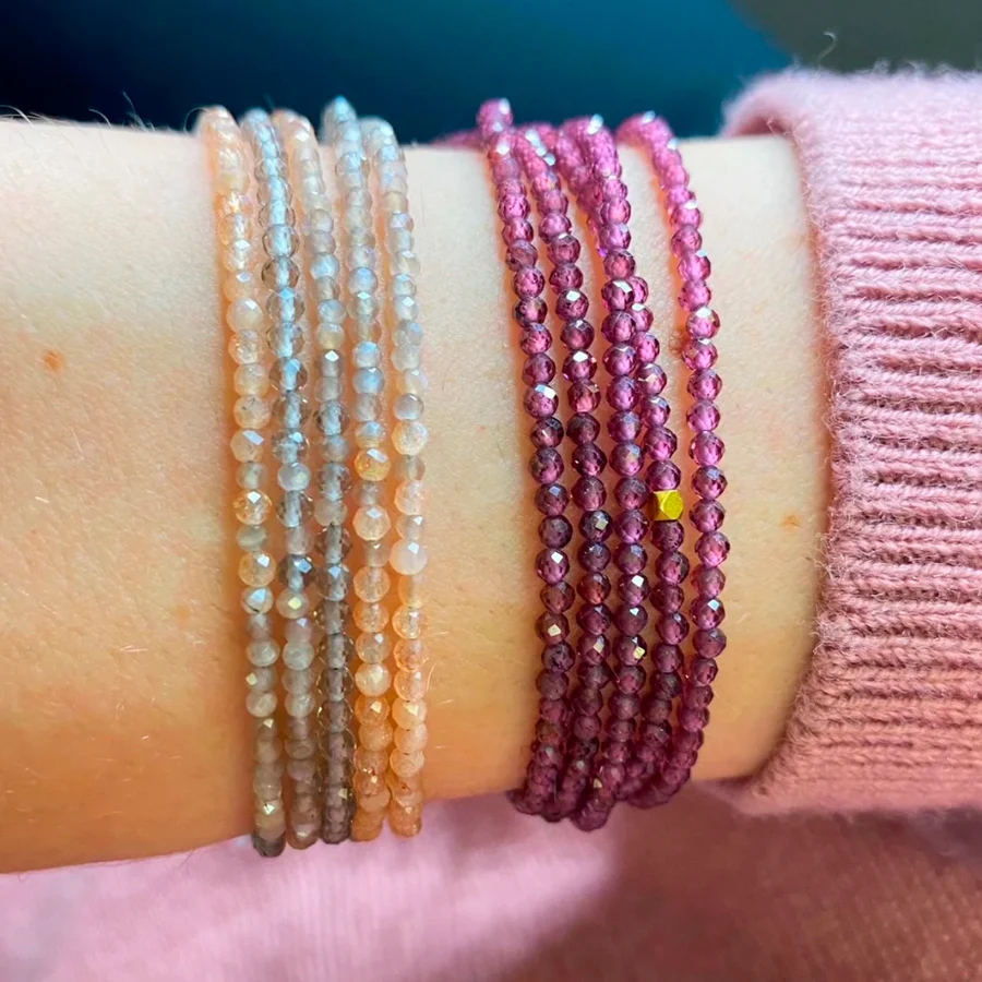 Blush Ombre Wrap Bracelet with Moonstone, Mother of Pearl & Rhodonite - Elegant Boho Jewelry for Women, Perfect for Weddings, Parties & Everyday Wear
