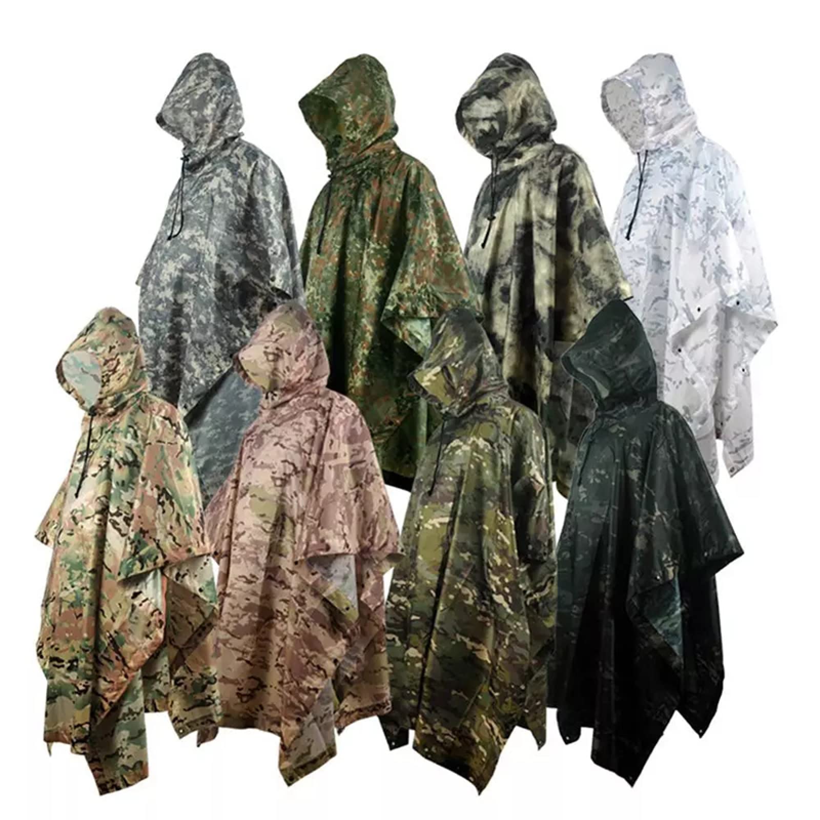 Waterproof Rain Poncho for Outdoor Camping & Hiking - Lightweight Reusable Rainwear with Hood - Snow Camo Design - Perfect for Travel, Festivals & Emergency Weather Protection (One Size)