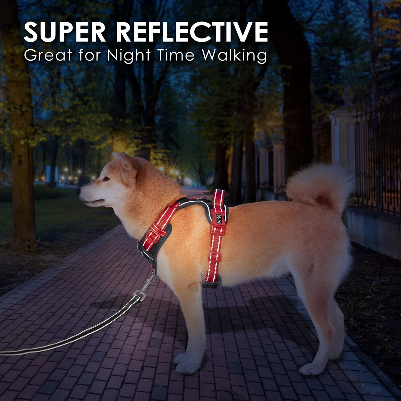 PHOEPET No Pull Dog Harness - Reflective Adjustable Pet Vest with Soft Training Handle & Metal Clips for Small Medium Large Dogs (Black/Red, Medium) - Perfect for Walking, Running, and Outdoor Adventures