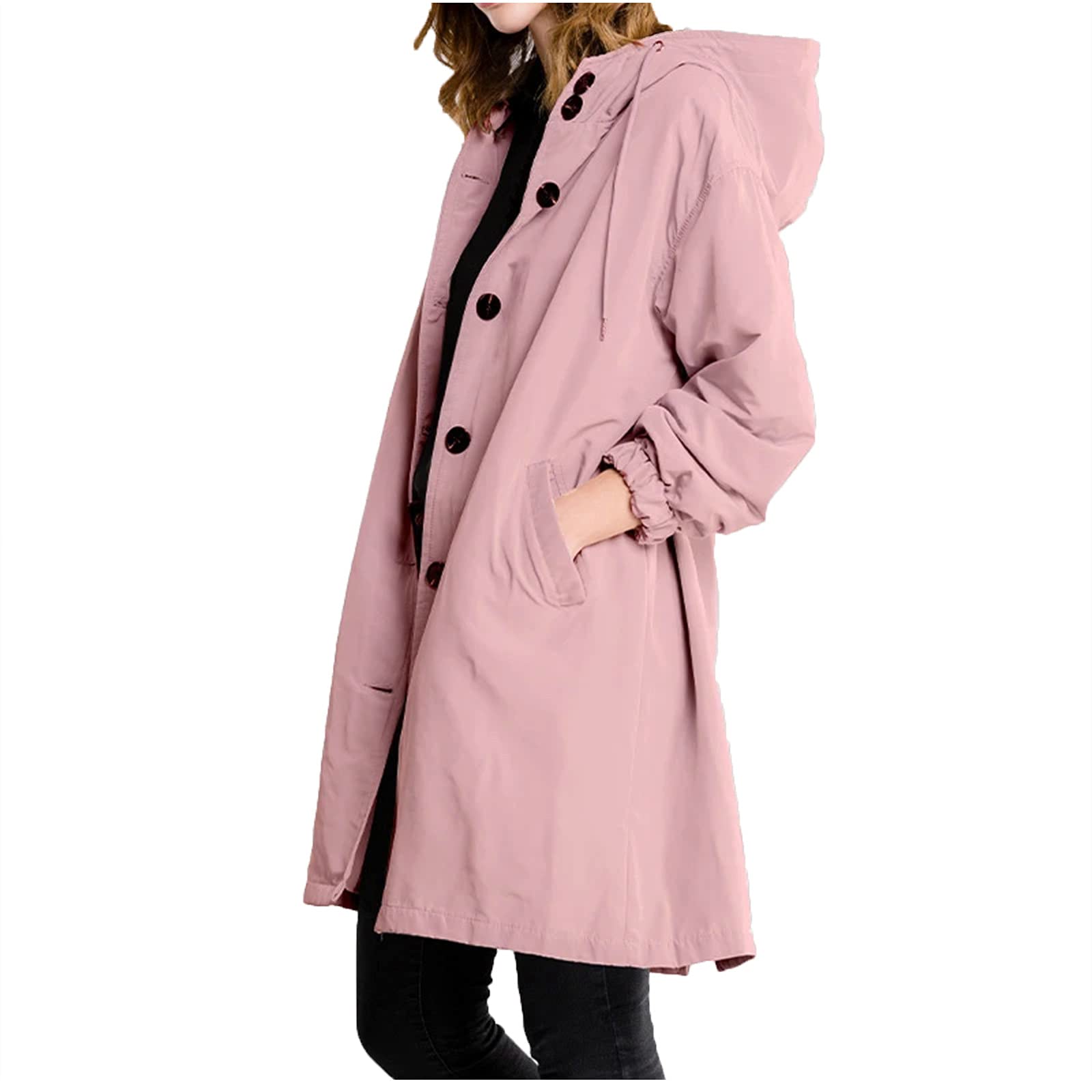 MEIbibibi Women's Trench Coat - Single Breasted High Neck Rain Jacket with Hood | Waterproof Windbreaker for Outdoor Activities, Commuting & Travel