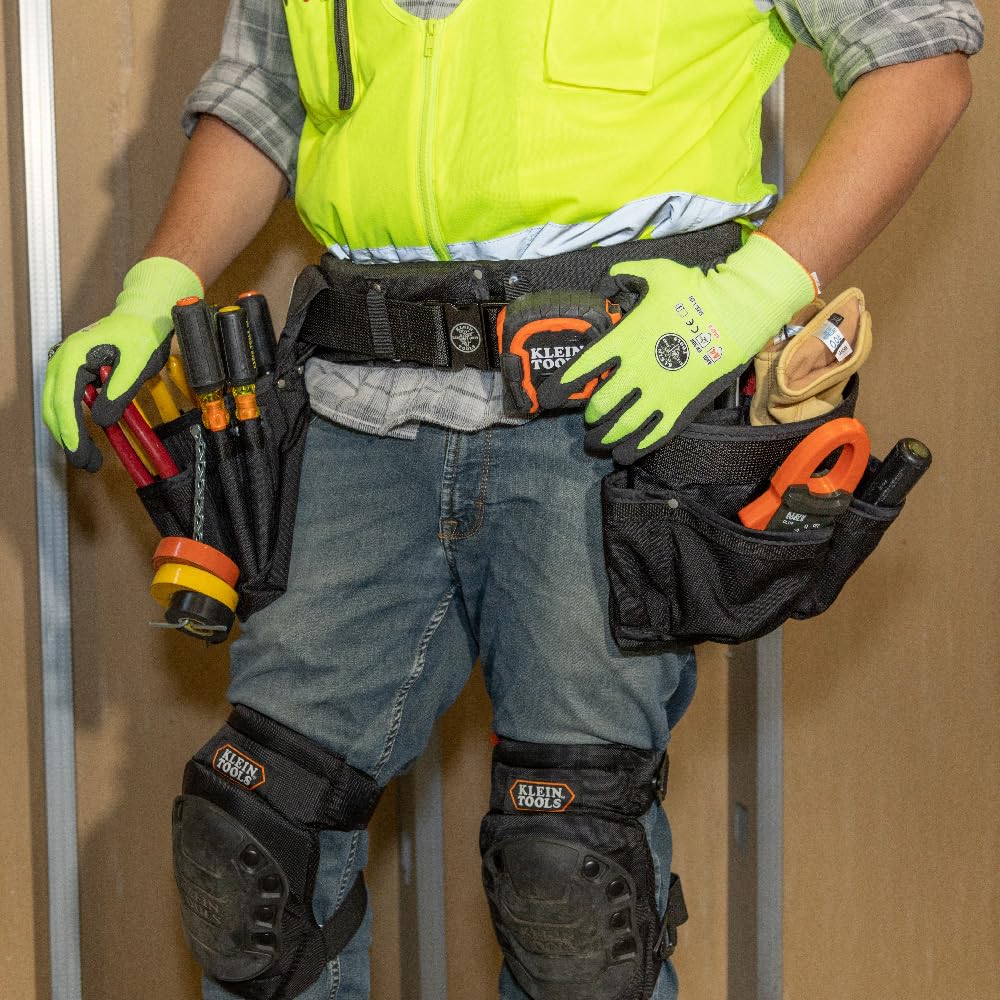 Klein Tools 5710M Electrician's Powerline Padded Tool Belt and Tool Pouch Combo Set - Medium 4-Piece for Comfortable Electrical Work & Construction Projects