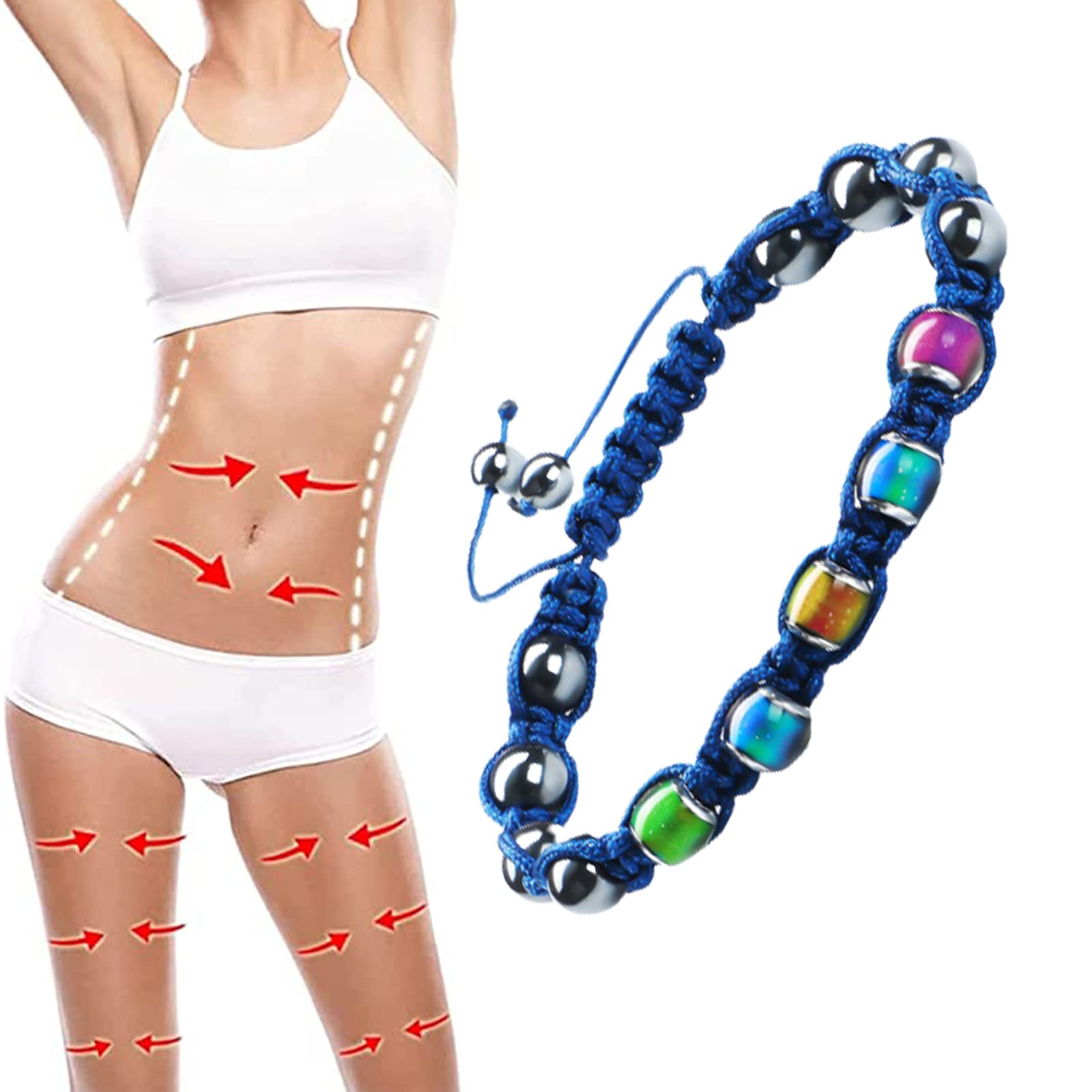 Thermochromic Hematite Slimming Bracelet - Adjustable Mood & Lymphatic Drainage Magnetic Bracelet for Weight Loss & Wellness - Perfect for Fitness, Yoga, and Daily Wear