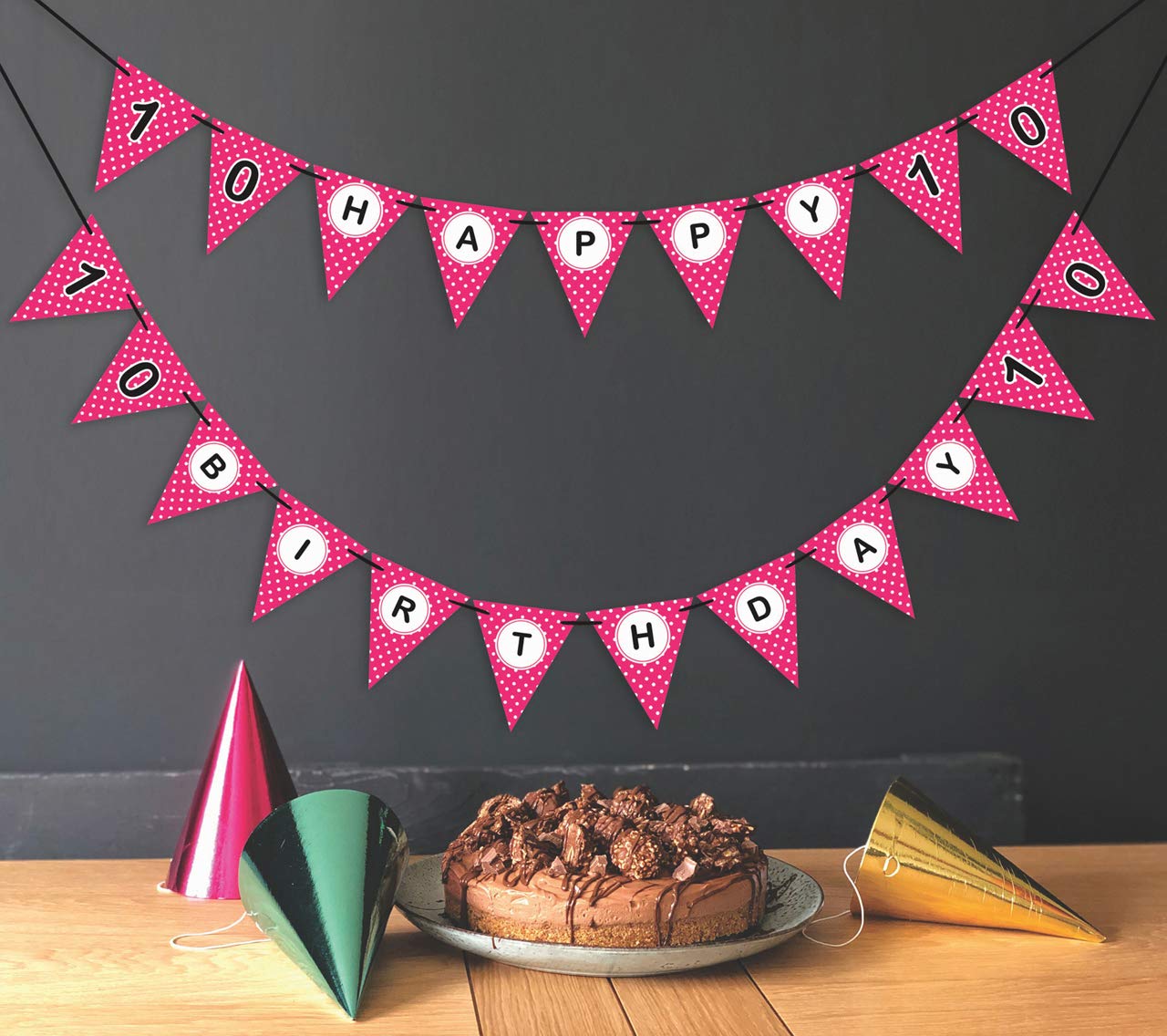 10th Birthday Party Decorations for Boys - Polka Dot Pennant Banner & Bunting Garland - Perfect for Kids' Birthday Parties, Classroom Celebrations & Photo Backdrops