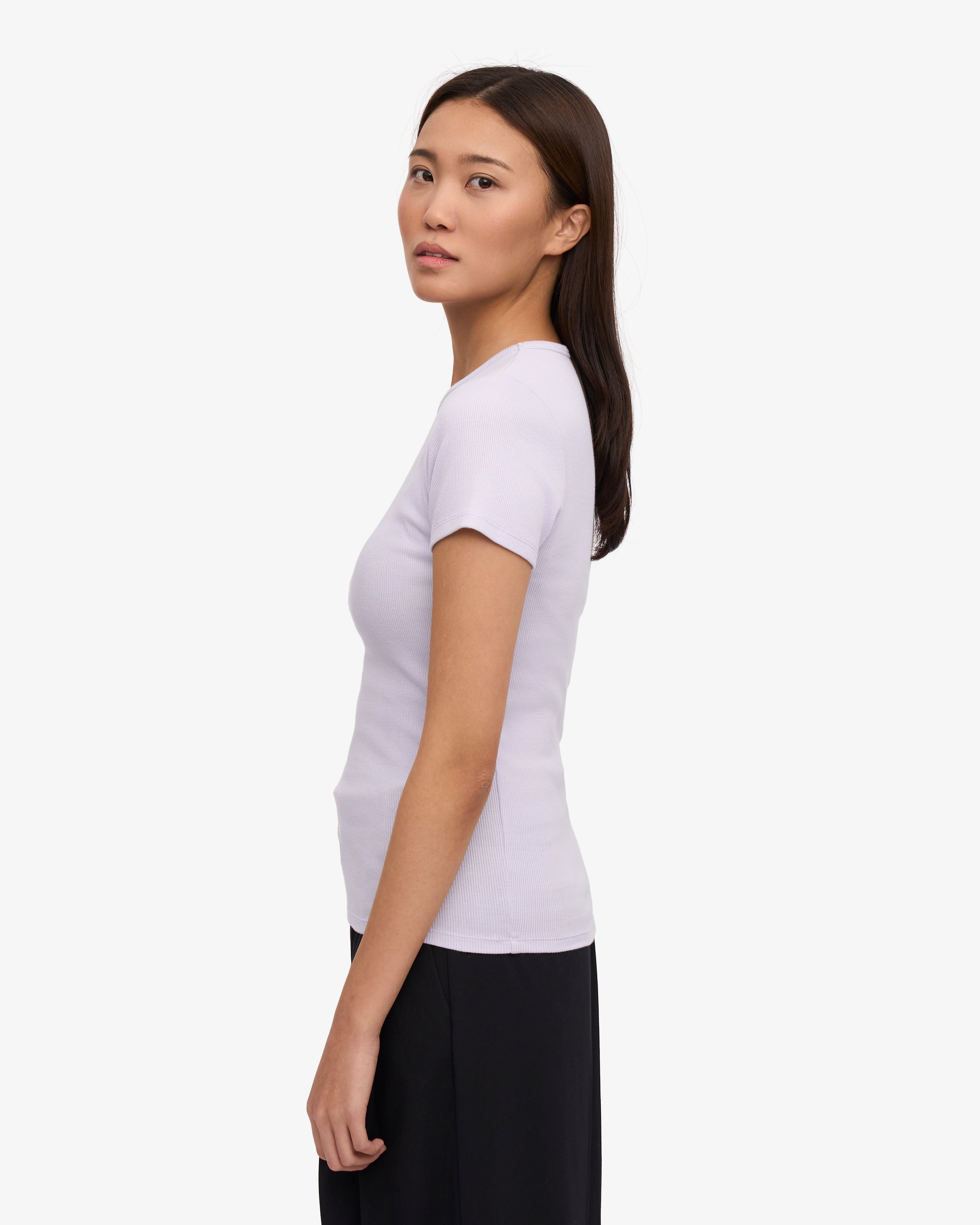 Organic Cotton Ribbed T-Shirt for Women - Soft Lavender Color - Perfect for Casual Wear, Yoga & Everyday Comfort