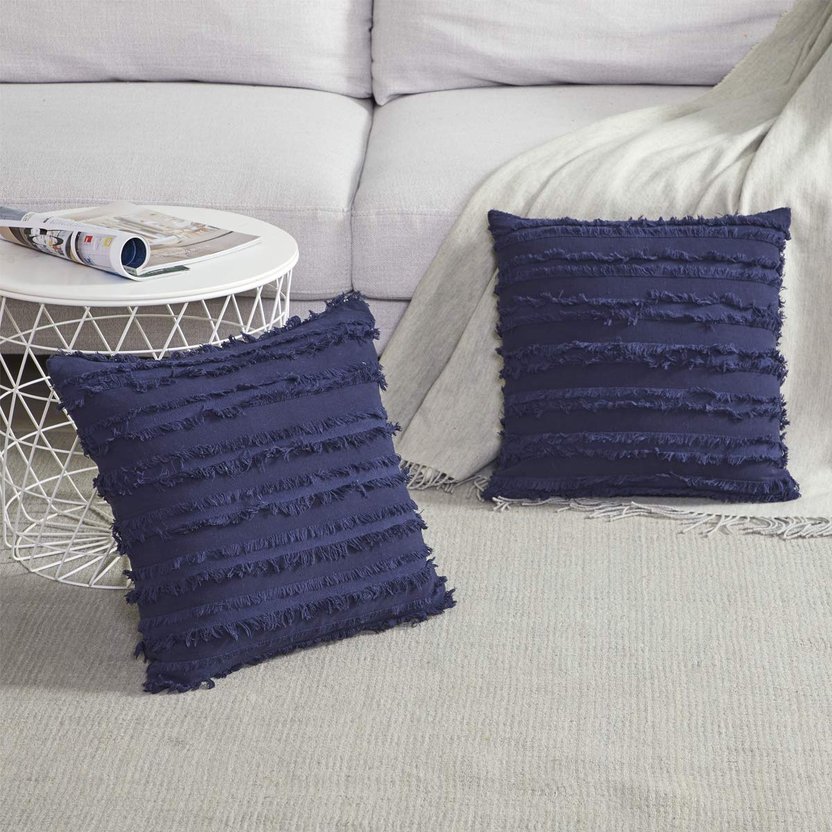 GIGIZAZA 18x18 Inch Blue Linen Throw Pillow Covers for Couch & Sofa - Square Decorative Cushion Covers - Perfect for Living Room, Bedroom, and Home Decor
