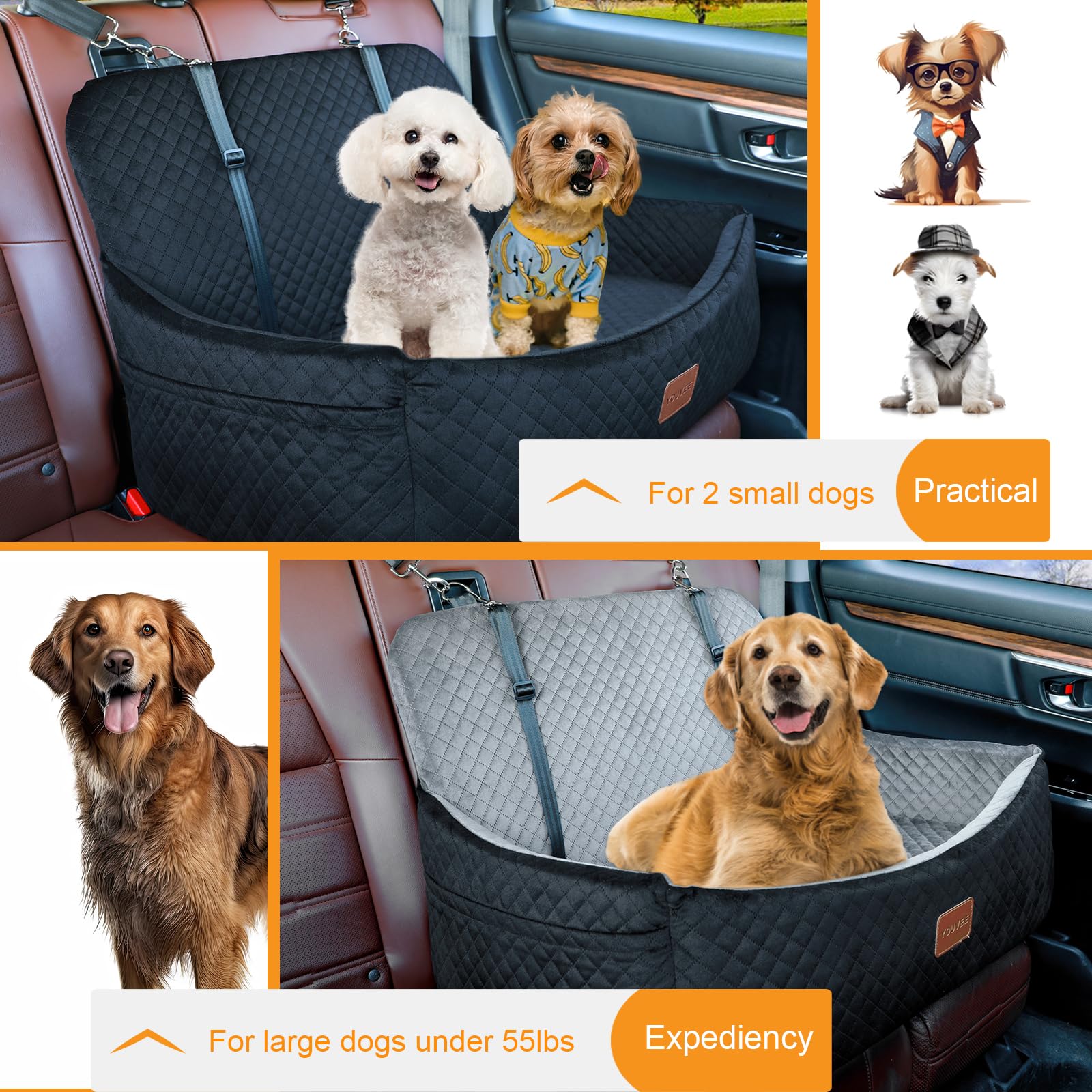 Youvee Dog Car Seat for Large & Medium Dogs - 4