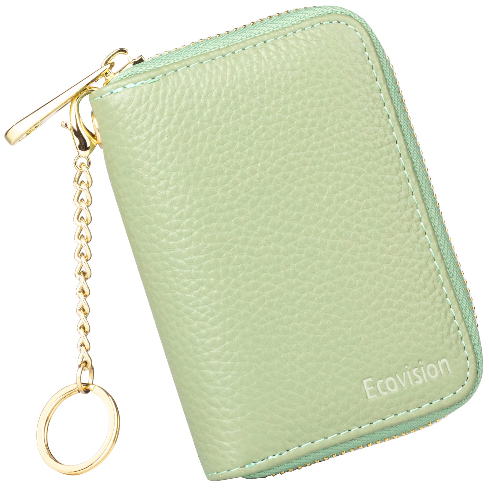 EcoVision RFID Blocking Leather Credit Card Holder with Keychain - Slim Zipper Wallet for Men & Women - Perfect for Travel, Business & Everyday Use