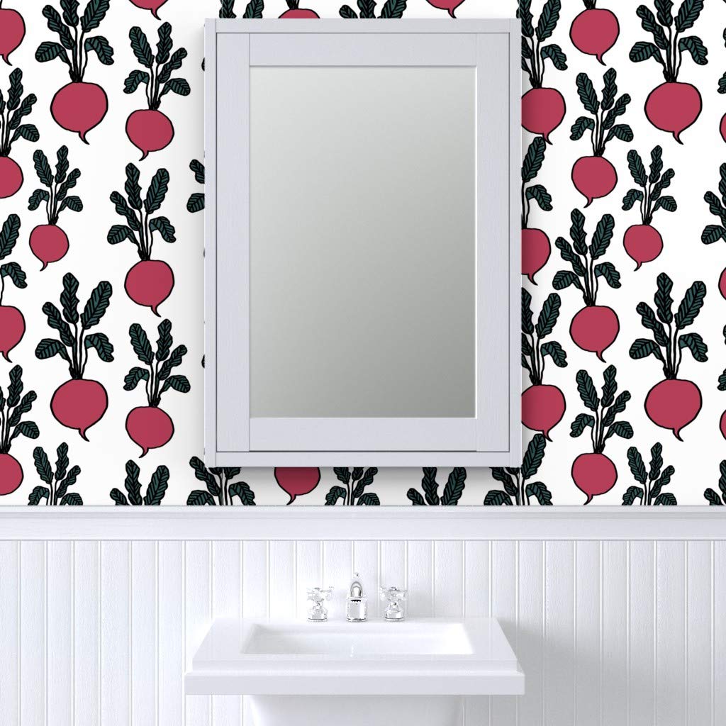 Commercial Grade Spoonflower Wallpaper 27ft x 2ft - Beets Burgundy Vegetables Food Pattern | Peel & Stick Traditional Wallpaper for Kitchen, Dining Room, Cafe Decor