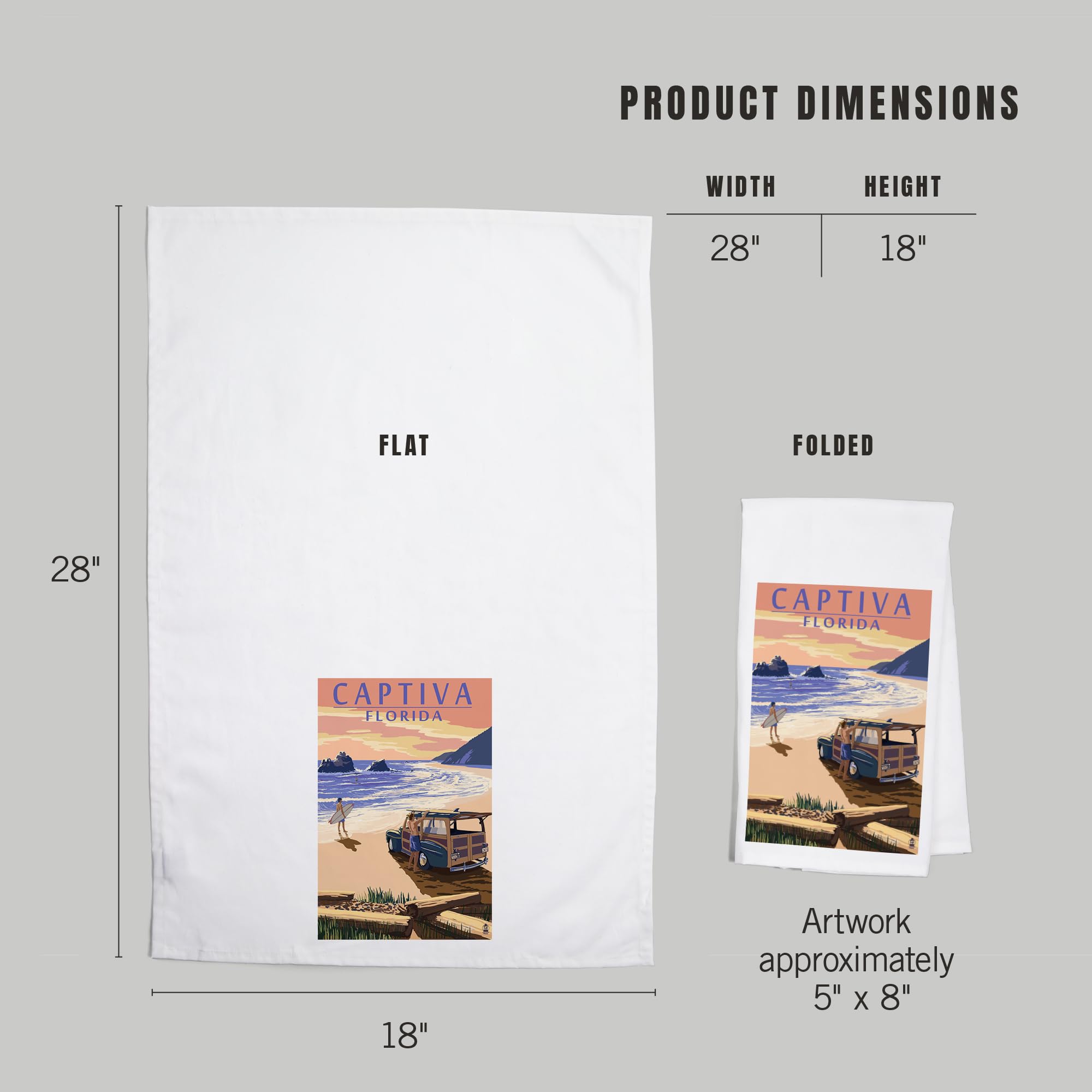 Lantern Press Captiva Florida Woody On The Beach 100% Cotton Tea Towel - Decorative Kitchen Hand Towel for Home Decor, Dish Drying & Coastal Themed Gifts