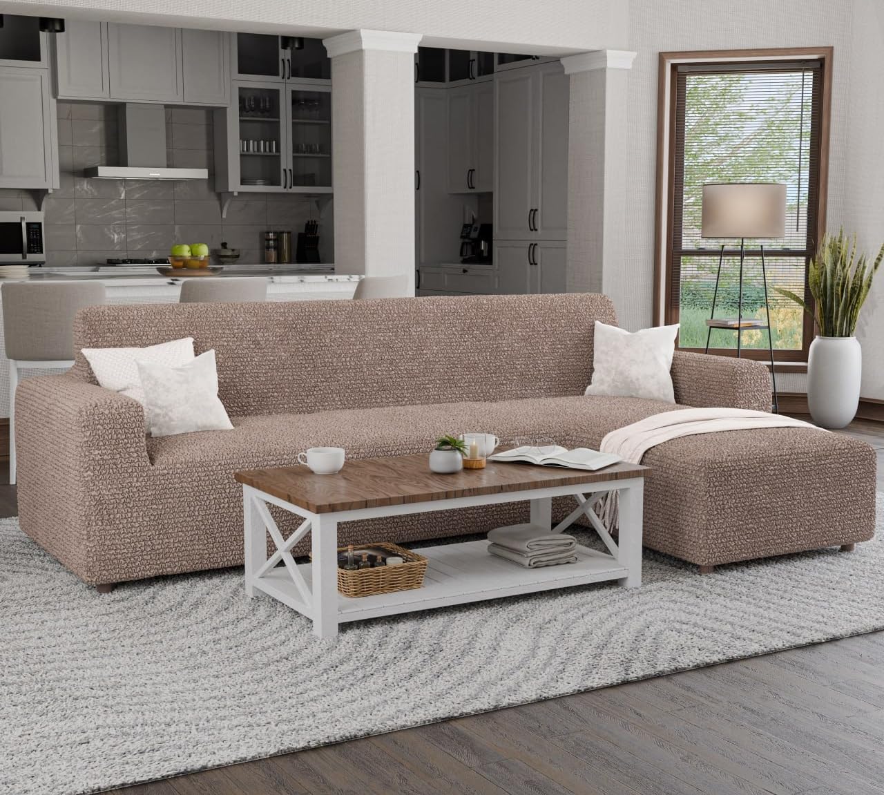 PAULATO BY GA.I.CO. L-Shaped Sectional Sofa Cover - Washable Stretch Slipcover for Chaise Lounge - Microfiber Fabric - 1-Piece Form Fit Design - Marsala Color (Right-Facing) - Perfect for Living Room, Family Room & Home Theater Seating Protection