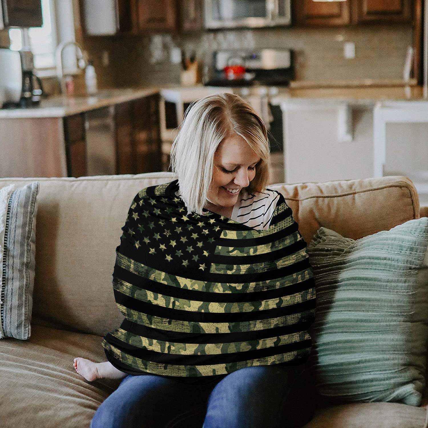 Breathable Camouflage Baby Nursing Cover - Military Green Camo Car Seat Canopy for Breastfeeding Privacy, 4th of July & Country Style | Multi-Use Infant Car Seat Cover for Newborns & Toddlers (Boys & Girls) - Perfect for Outdoor Adventures, Travel & Daily Use