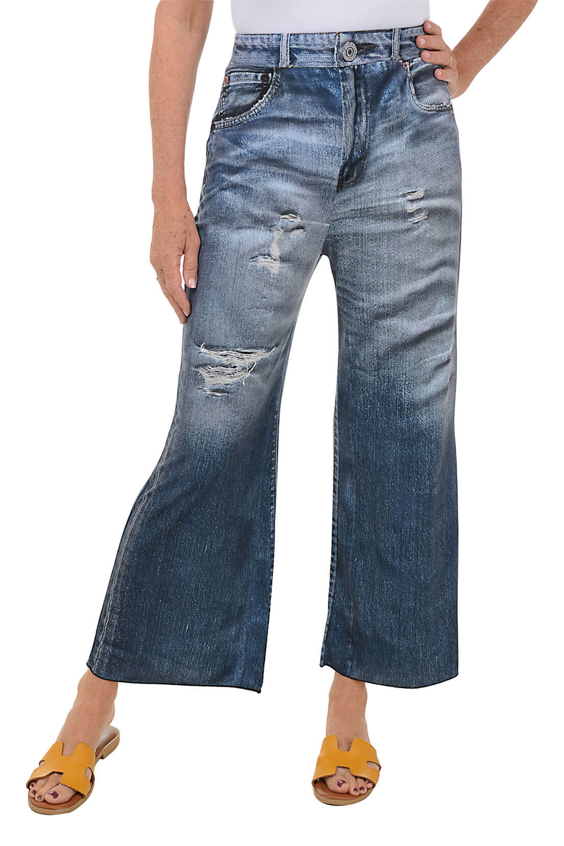 Stylish Dark Denim Printed Palazzo Pants for Women - High Waisted Flowy Wide Leg Trousers - Perfect for Casual Outings, Office Wear & Boho Chic Fashion