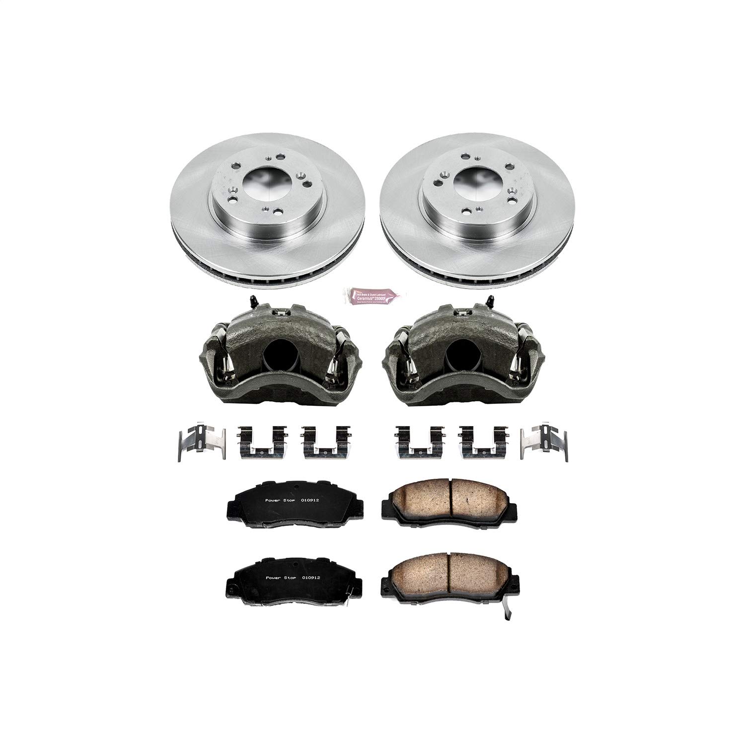 Power Stop KCOE704 Autospecialty 1-Click OE Replacement Brake Kit with Calipers - Compatible with Acura Integra, Honda CR-V, Odyssey, Prelude & Isuzu Oasis | Easy DIY Installation for Smooth Braking Performance | Perfect for Daily Commuting, City Driving & Highway Safety