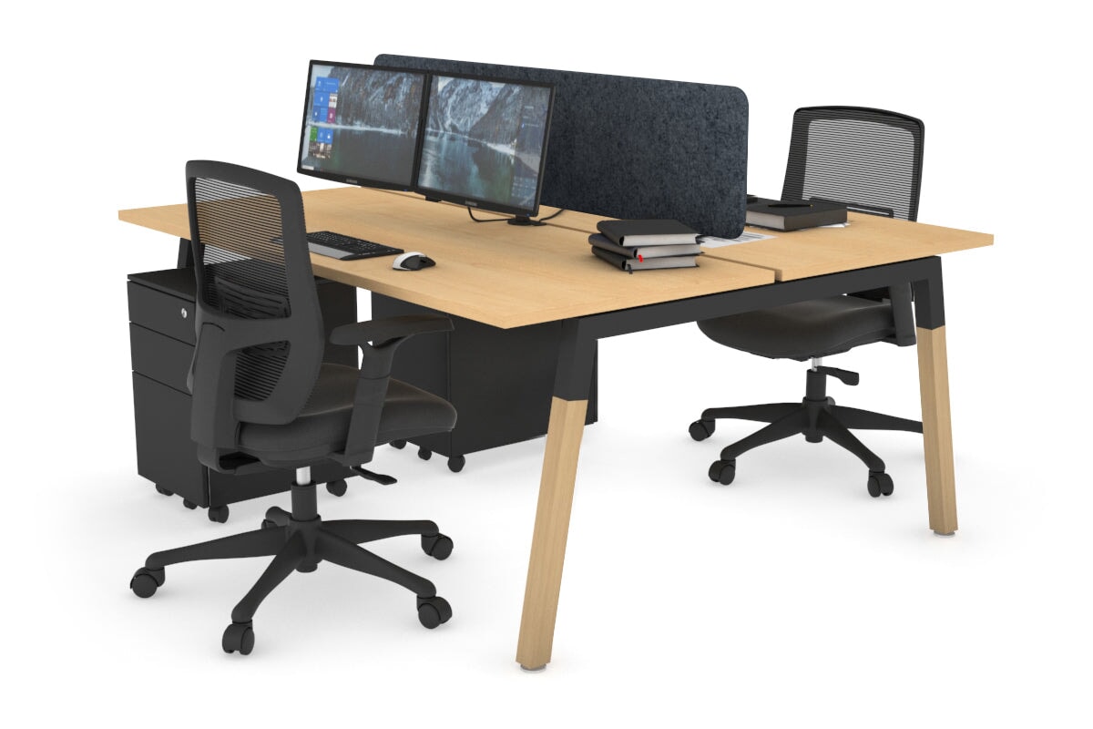 Quadro A Legs 2-Person Office Workstation with Wood Legs & Cross Beam [1400L x 700W] - Perfect for Shared Workspaces, Home Offices, and Collaborative Environments