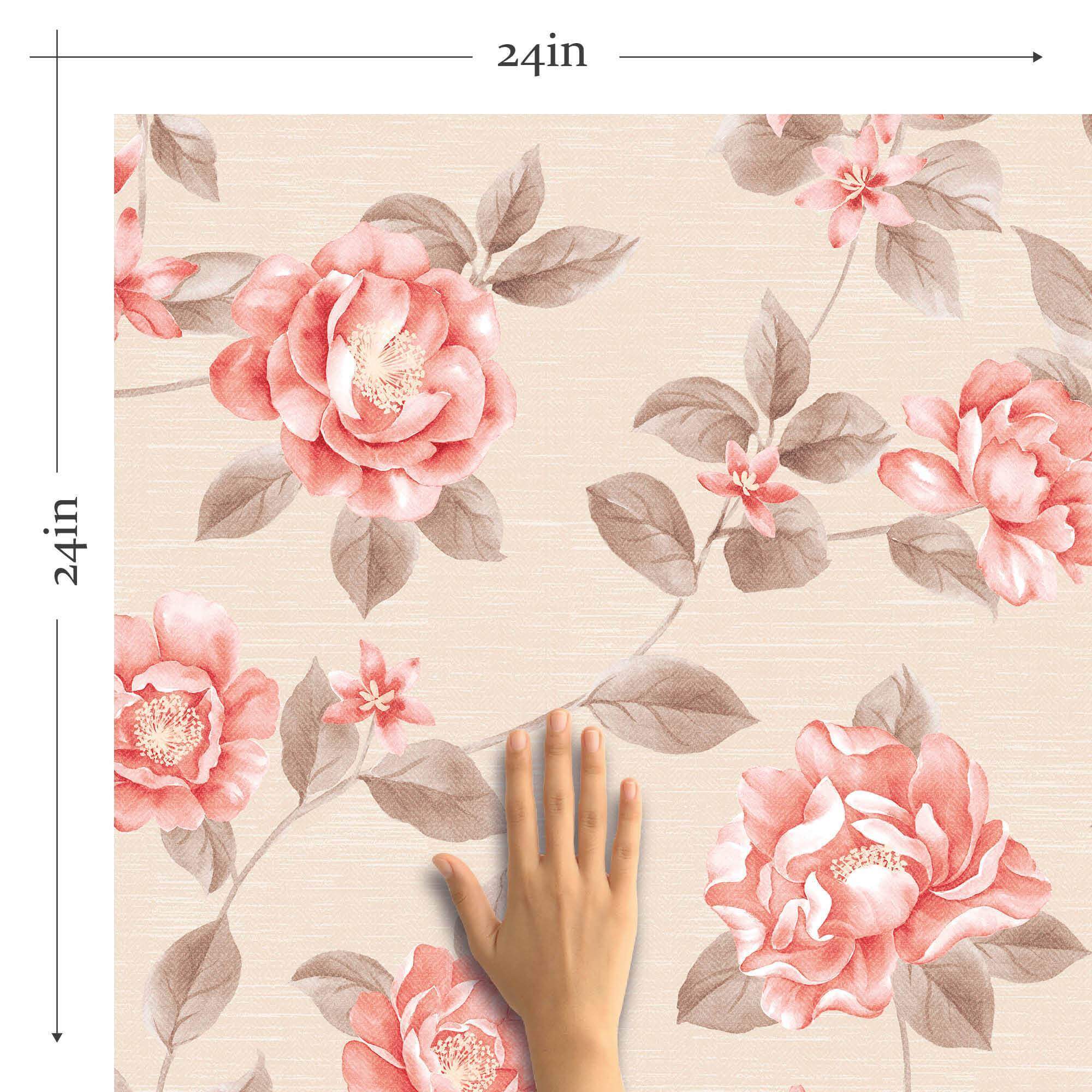 Pink and Beige Floral Peel and Stick Removable Wallpaper 0533 - Self-Adhesive Wall Decor for Bedroom, Nursery, Living Room & Office