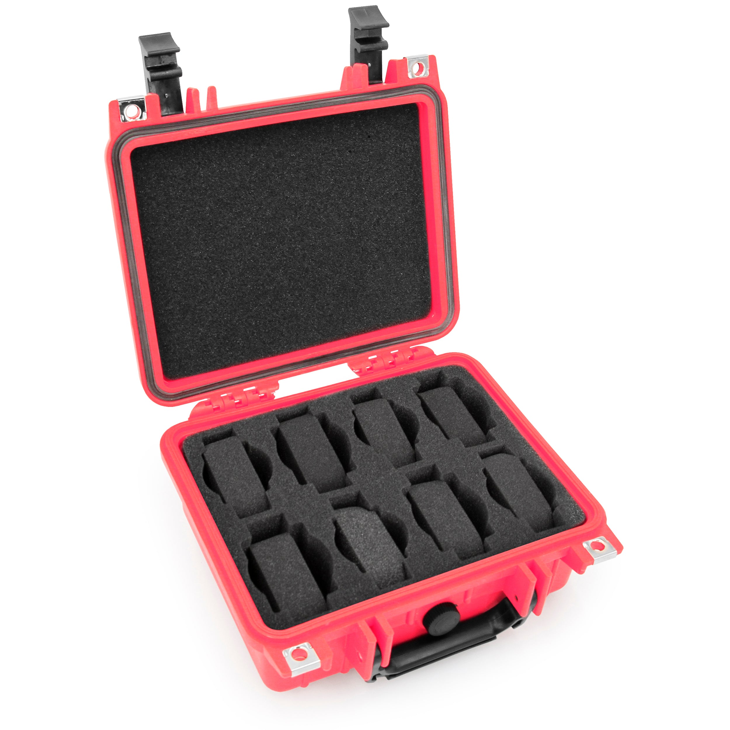 Premium CASEMATIX Waterproof Watch Travel Case - 8 Watch Roll Holder with Foam Display Tray - Fits 24mm to 56mm Watch Faces (Red) - Perfect for Travel, Storage & Watch Collection Organization