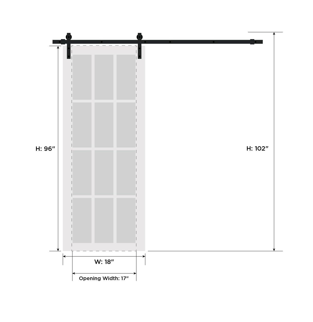 SARTODOORS 18x96 Inch Frosted Tempered Glass Barn Door with Black Matte Planum 2102 Finish - 6.6FT Top Mount Rail & Heavy Duty Hangers Hardware Set - Modern Solid Panel Interior Sliding Door for Bedroom, Closet, or Living Room Partition