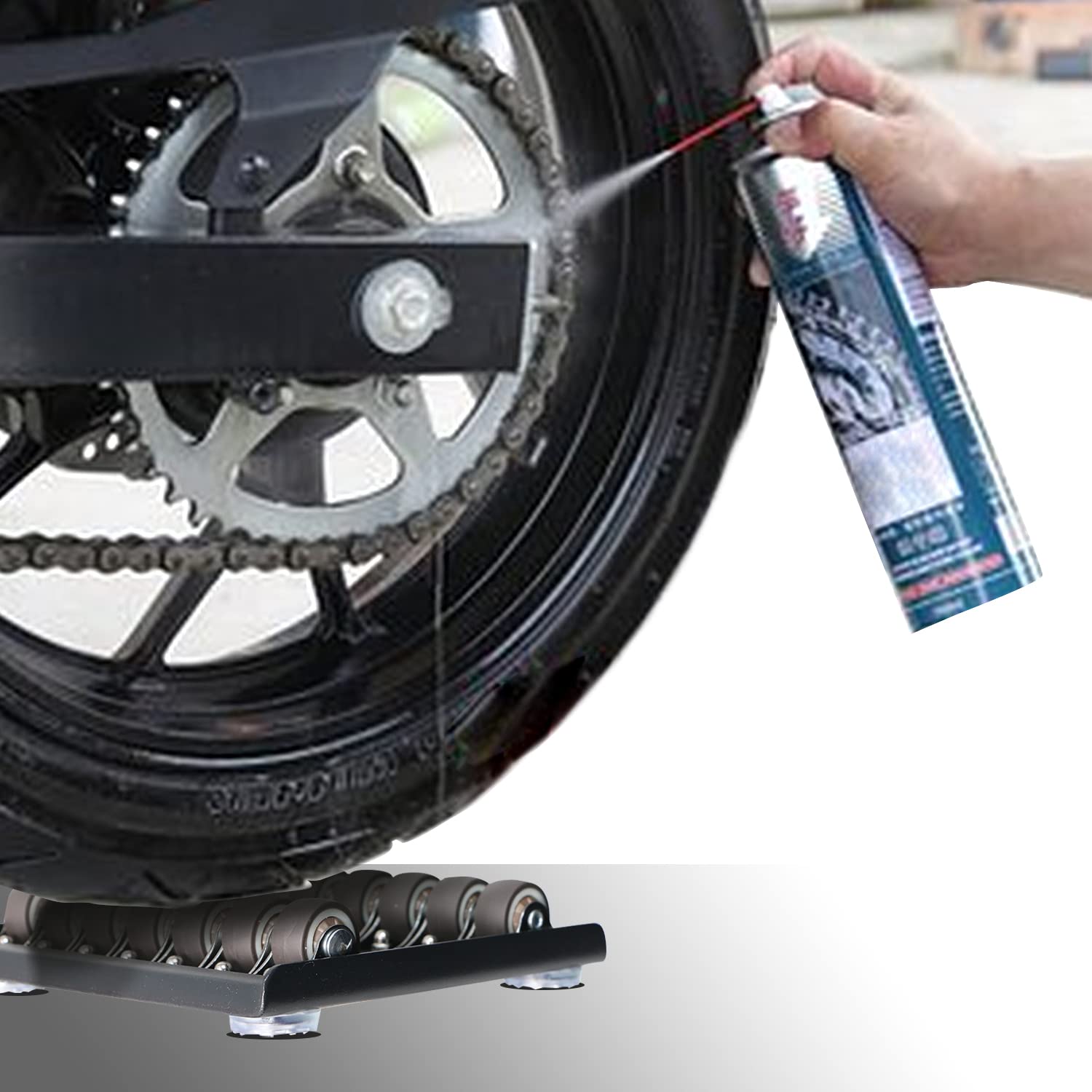 **Asko Aoyupe Black Heavy-Duty Motorcycle Wheel Cleaning Stand - Slip-Resistant Paddock Stand Replacement for Tire Cleaning & Chain Lubrication - Portable Bike Stand for Motorcycles Under 600 lbs - Ideal for Garage Maintenance & DIY Bike Care**
