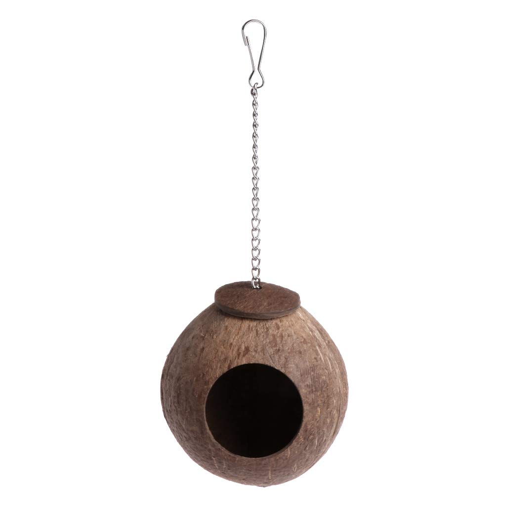 Natural Coconut Shell Bird Nest House - Hanging Cage Feeder Toy for Parrots & Small Birds - Perfect for Indoor & Outdoor Aviaries, Gardens & Pet Play Areas
