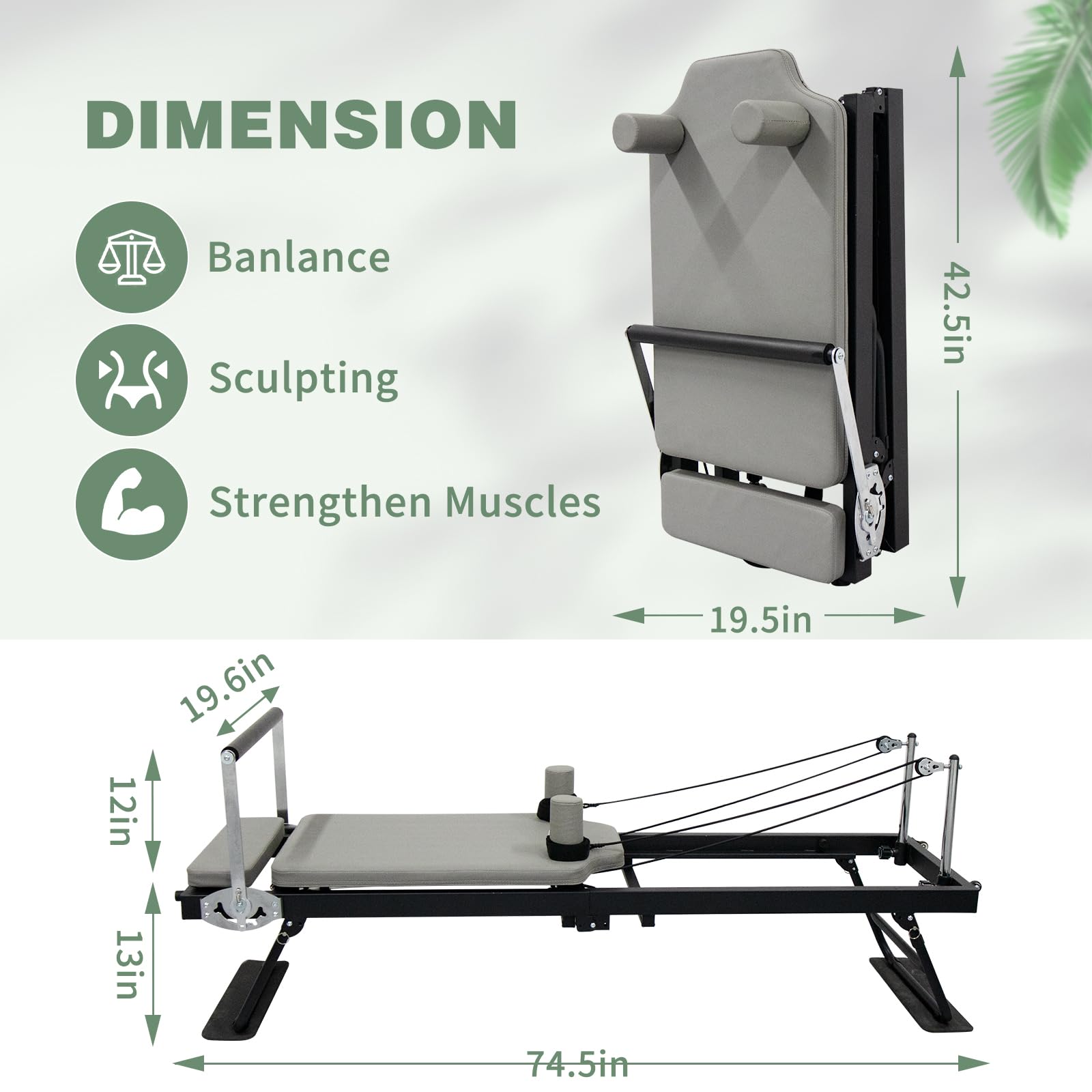 Tongmo Foldable Pilates Reformer Machine with Metal Springs - 300 lbs Weight Capacity for Home & Gym Use - Perfect for Full-Body Workout, Strength Training & Rehabilitation