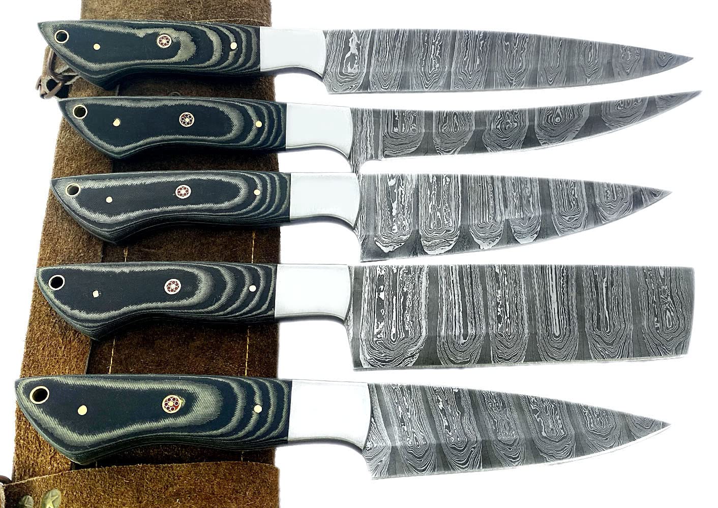 Premium Damascus Steel Chef Knife Set - 5-Piece Professional Kitchen Knives with Cleaver & Utility Knives | Includes Knife Roll Bag for Storage & Travel | Ideal for Home Cooks & Professional Chefs