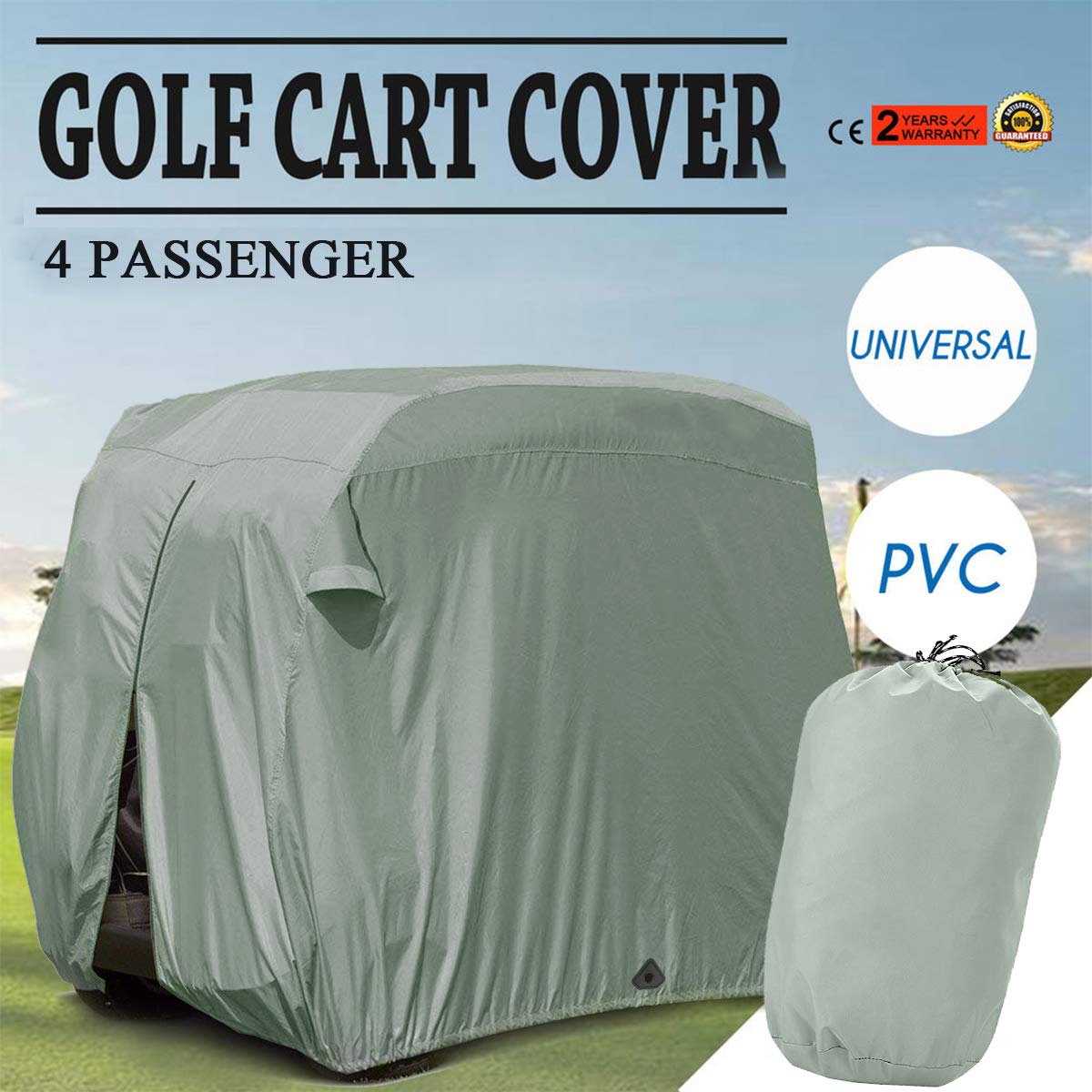 2020 Upgraded Waterproof Golf Cart Cover for EZ GO, Club Car & Yamaha - Heavy Duty PVC Coated Dust Protection | All-Weather Outdoor Use for Storage & Travel