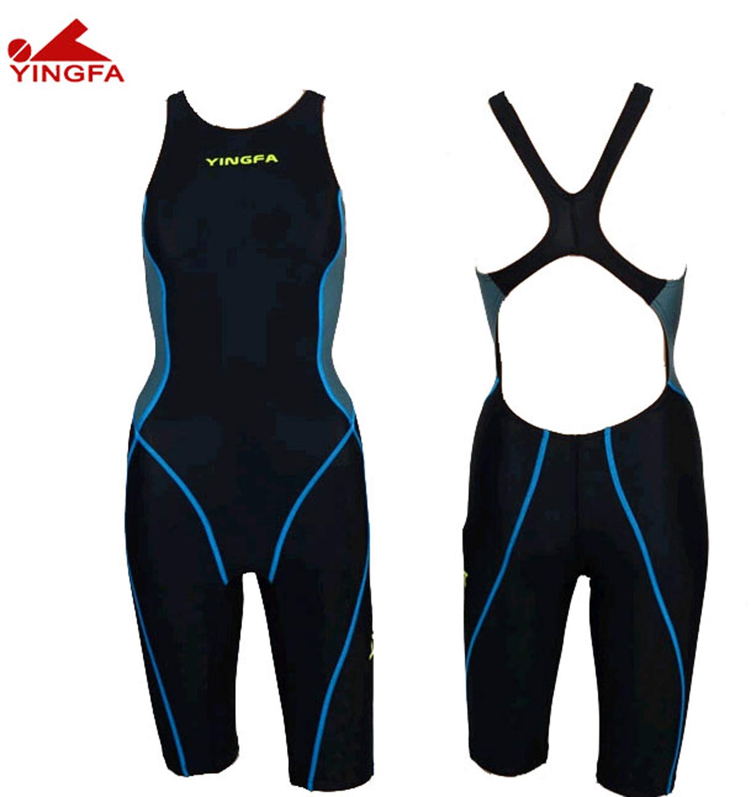 One Piece Racing Swimsuits for Girls - Kneeskin Technical Training Swimwear Size 32 (US Women's 4-6 / China XL) - Black/Blue - Perfect for Competitive Swimming & Swim Team Practice