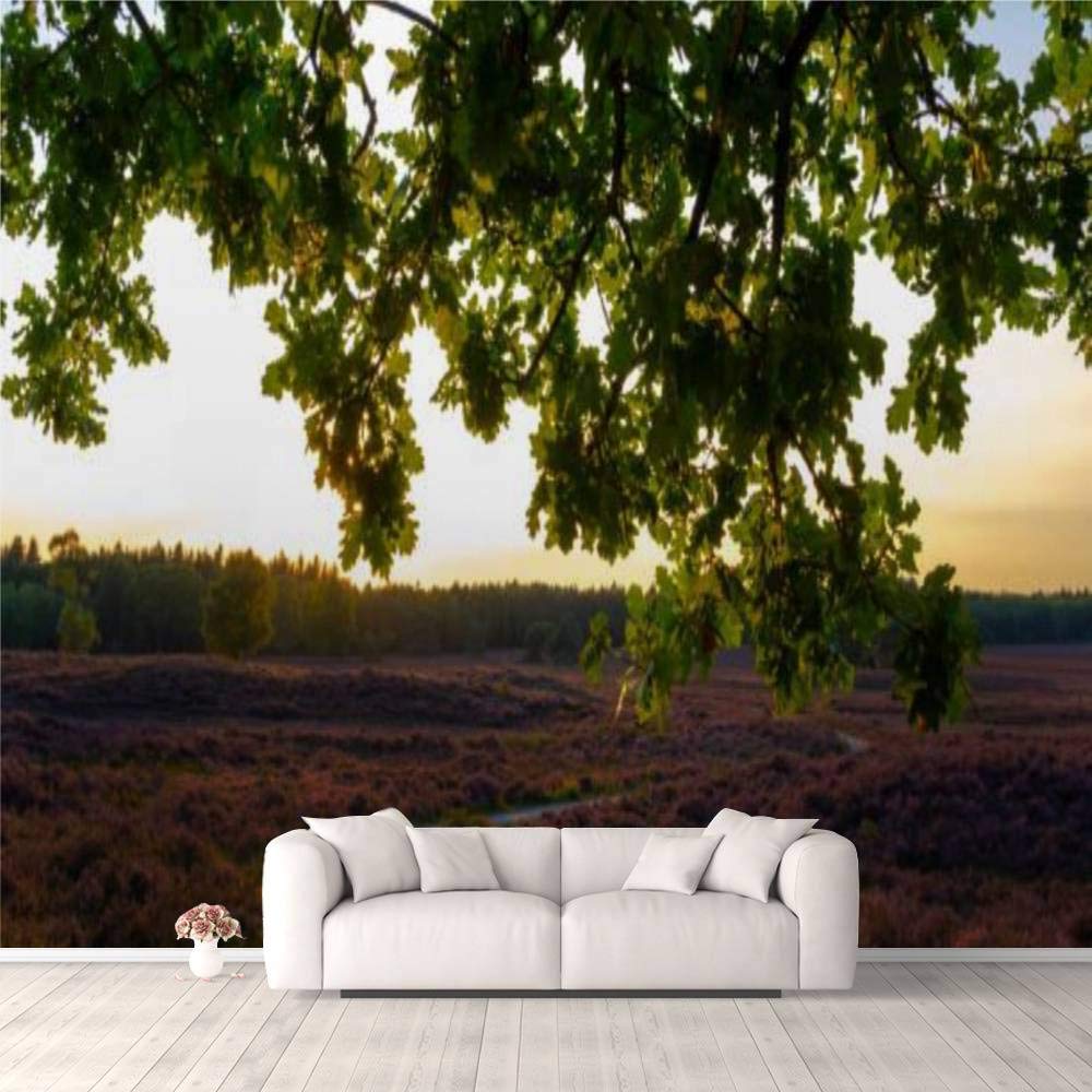 Self-Adhesive 3D Wallpaper - Blooming Heather Plants in Heathland Sunset Landscape | Peel & Stick Wall Mural for Bedroom, Living Room, Dorm Decor | Easy DIY Ceiling, Wardrobe, Furniture Sticker | Perfect for Home Renovation & Interior Design Projects