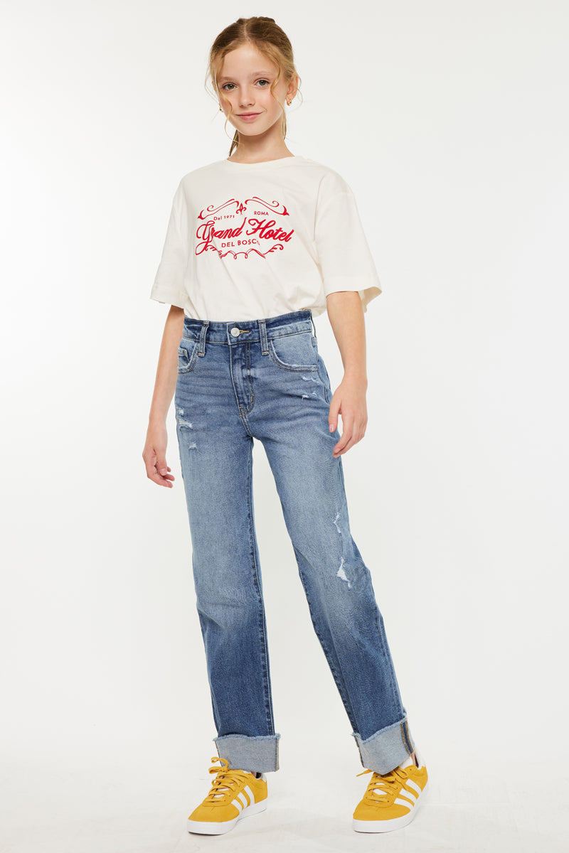 Nia High Rise Straight Jeans for Kids - Comfortable & Stylish Denim Pants for School, Play & Everyday Wear