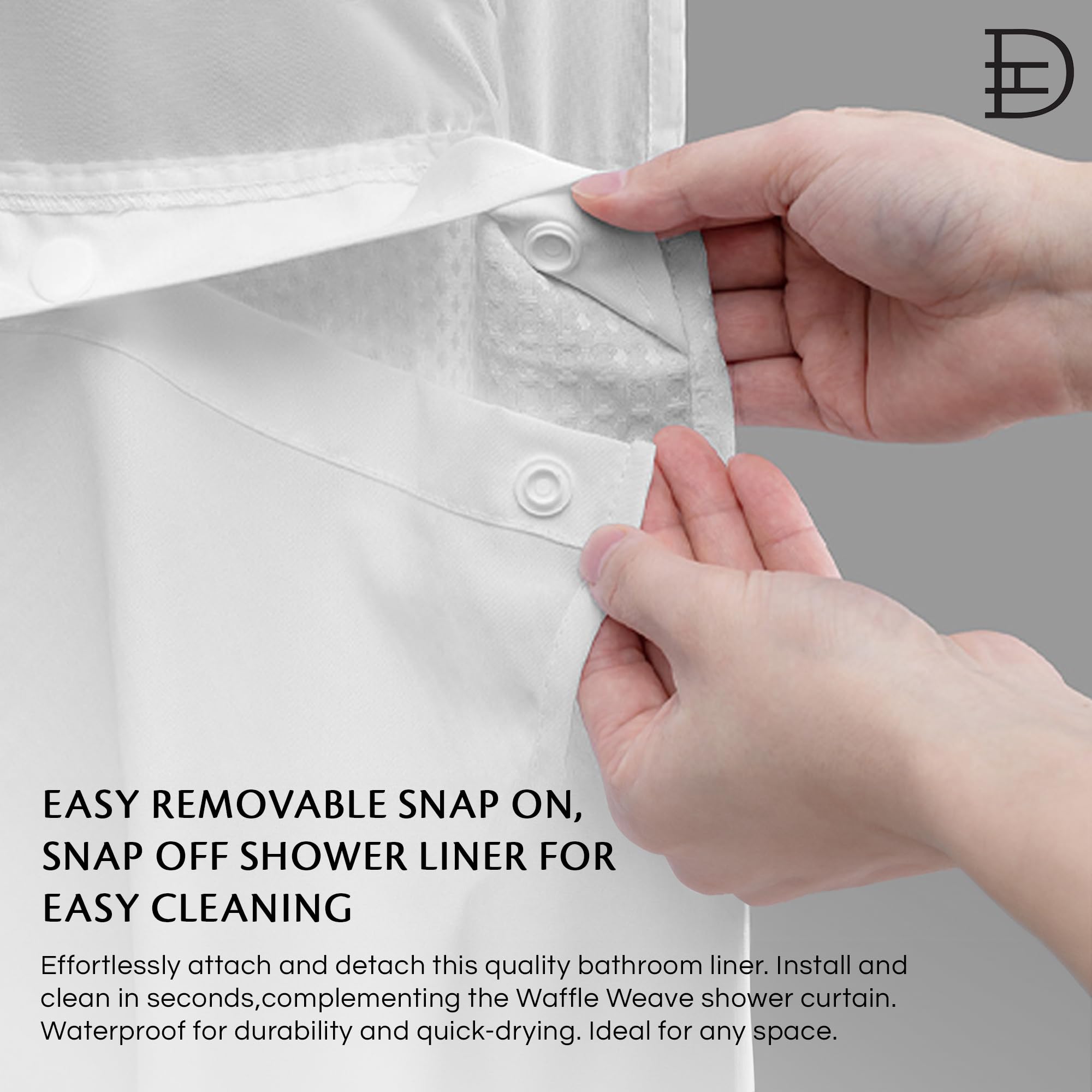 Premium Waffle Weave Shower Curtain Set with Mesh Top Window & Liner - Modern Bathroom Decor for Spa-Like Experience - Soft Fabric Snap-On Design for Easy Installation