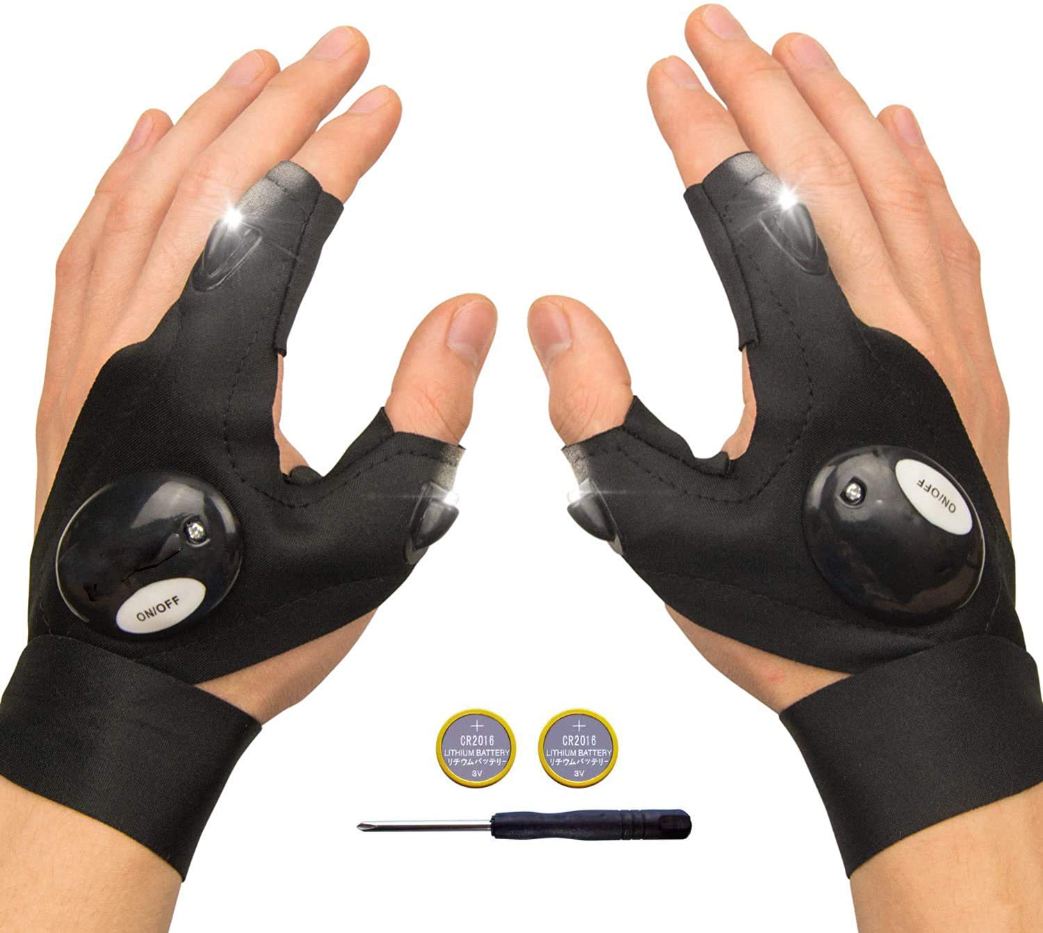 AMZSTAR LED Flashlight Gloves - Fingerless Work Gloves with Built-in Lights for Cycling, Fishing, Camping & Outdoor Activities - Perfect Repair Tool Gadgets & Gifts for Men Women - Hands-Free Lighting Solution for Night Work, Hiking & Emergency Situations