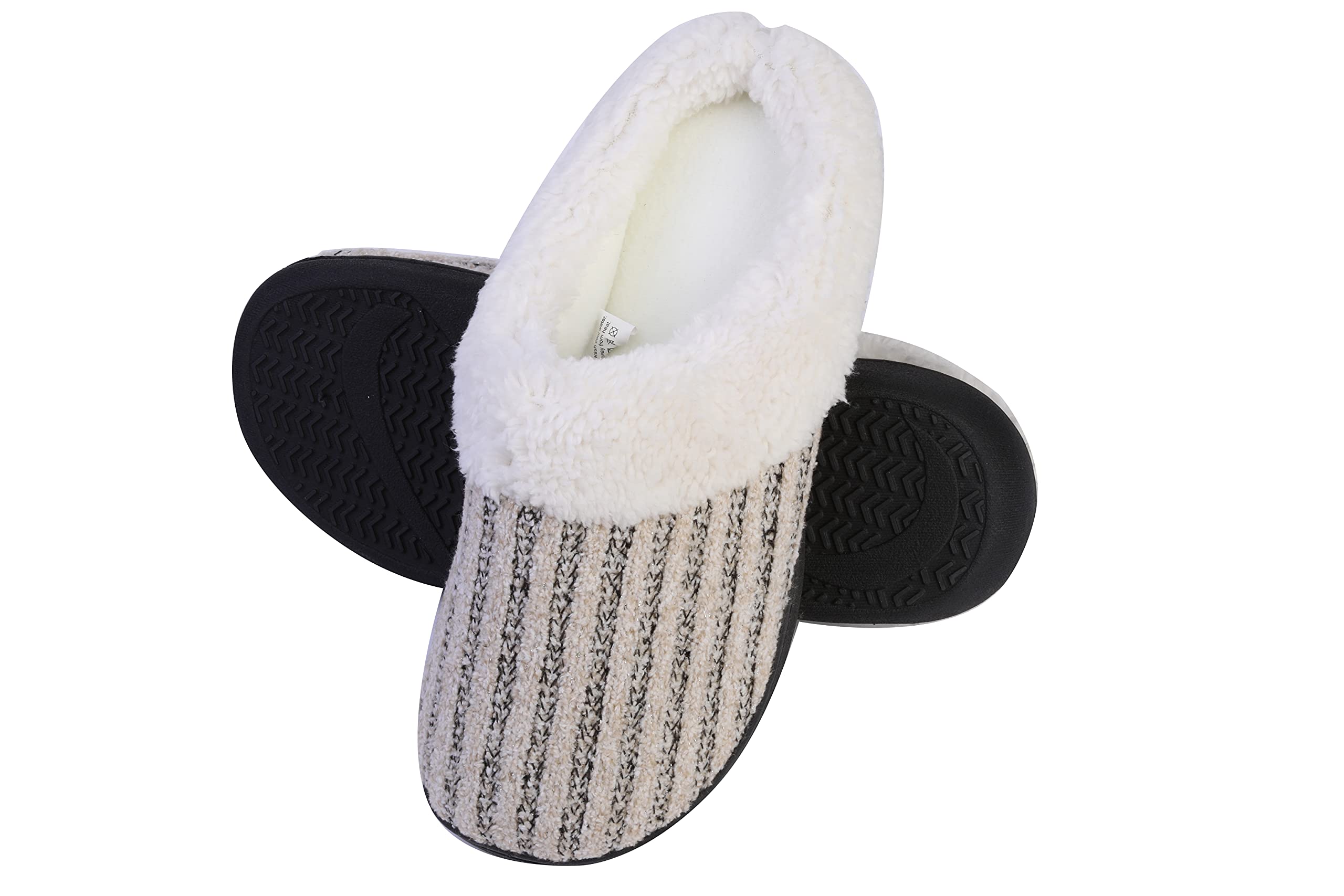 Roxoni Women's Fleece-Lined Knit House Slippers - Cozy Non-Slip Indoor Clog Shoes for Winter Comfort at Home, Bedroom & Lounge