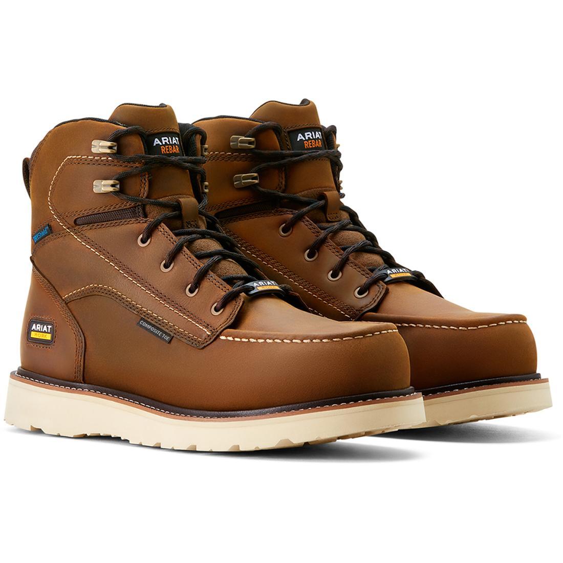 6 Inch Composite Toe Waterproof Moc Toe Wedge Work Boots for Men - Distressed Brown Safety Shoes for Construction, Landscaping & Outdoor Work
