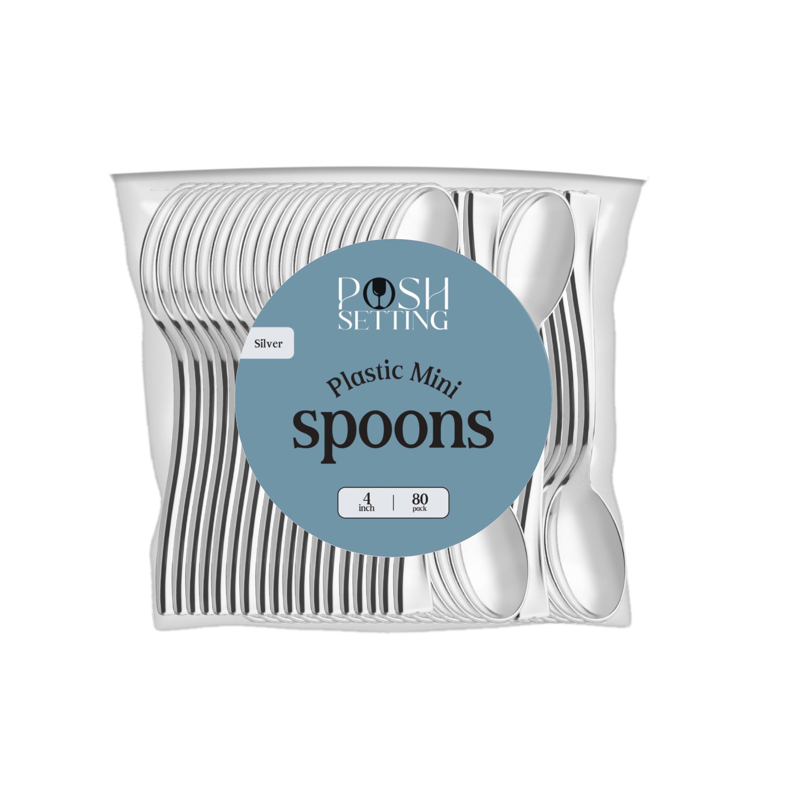 4 Inch Mini Plastic Silver Tasting Spoon - Small Disposable Sampling Spoons for Ice Cream, Yogurt, Desserts, Party Favors & Food Tasting (Pack of 100)