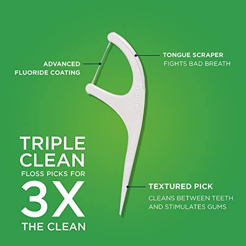 DenTek Triple Clean Floss Picks with Dispenser - 60 Count | Dental Hygiene Essential for Travel, Home & Office Use | Waxed, Comfortable & Effective Flossers