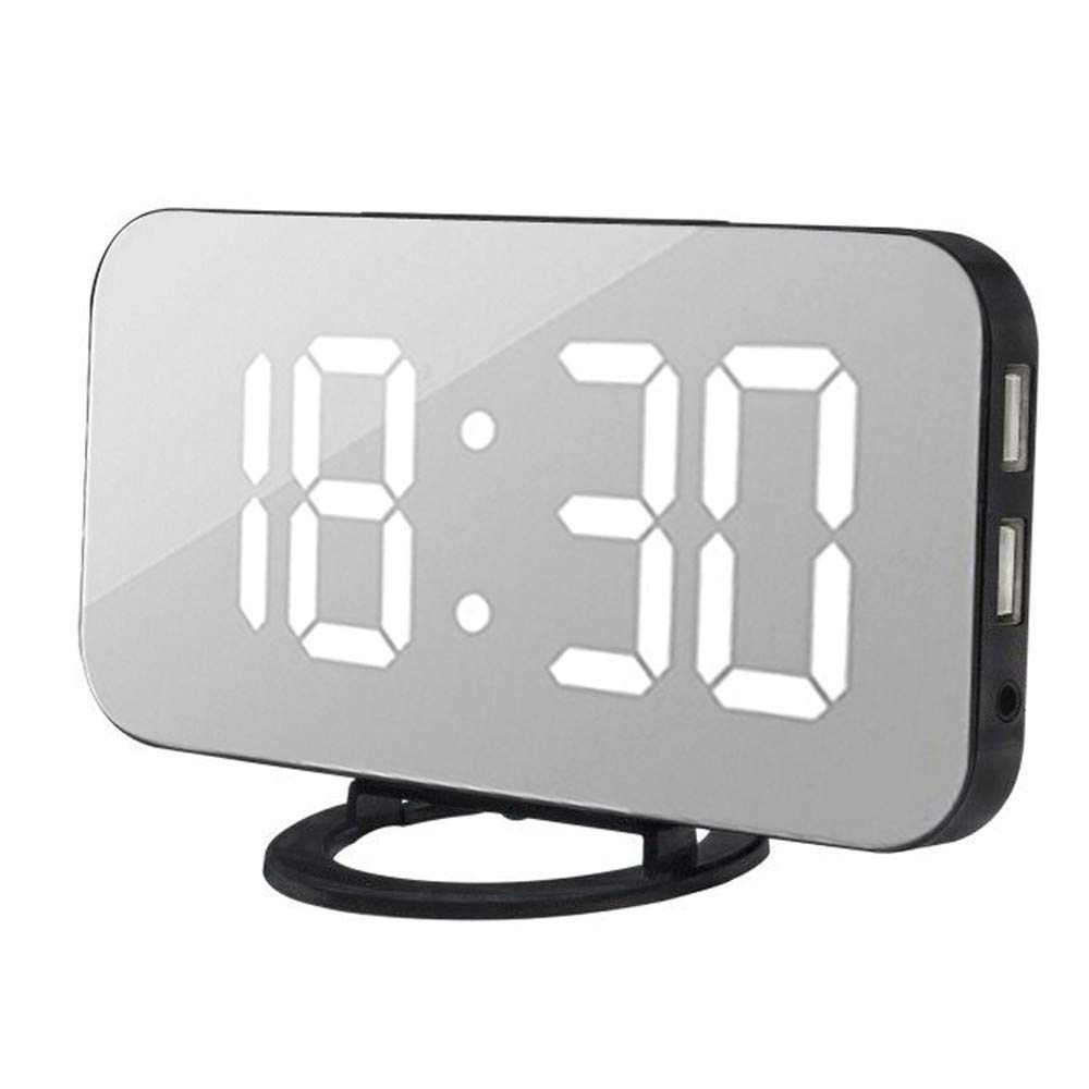Digital LED Mirror Alarm Clock with USB Charging Port, Touch Control & Snooze Function - Adjustable Brightness for Bedroom, Living Room or Office - Includes Hanging Hole & Detachable Base - Perfect for Nightstand, Desk or Wall Mounting