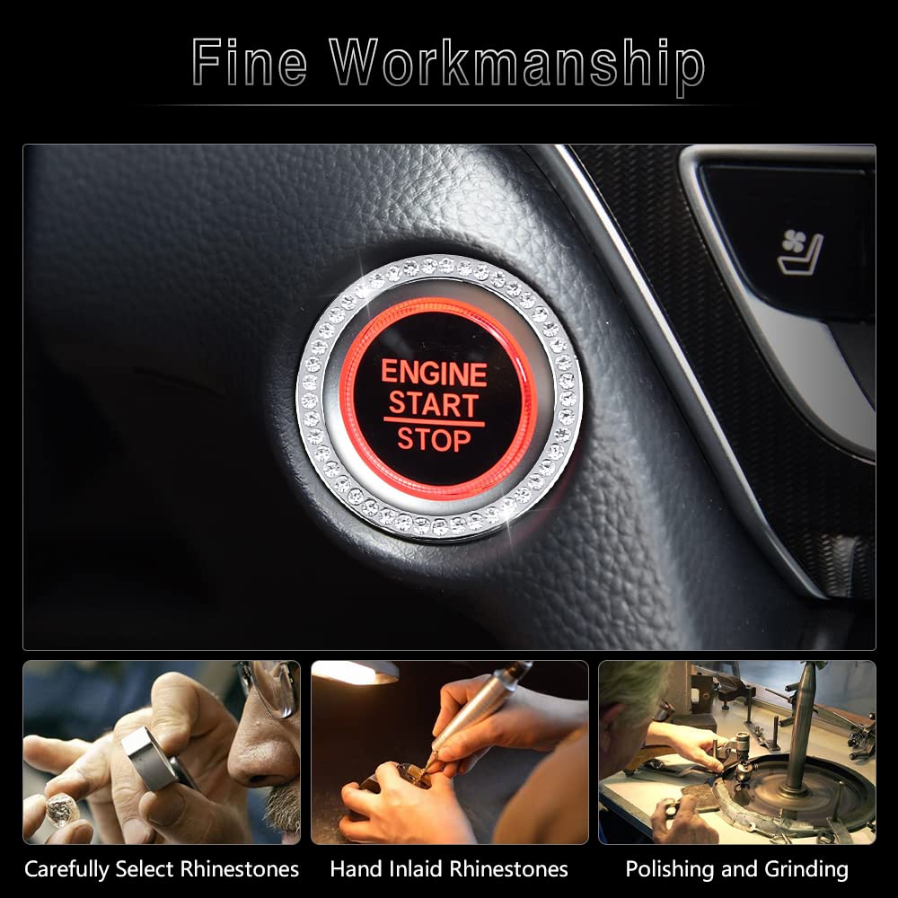 Sparkling Silver Rhinestone Car Accessories - Engine Start Stop Button Cover for Honda Accord 10th Gen | Bling Ignition Ring Stickers | Interior Decoration Trim | Perfect for Car Customization & Luxury Upgrade