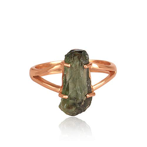 Rose Gold Plated 925 Sterling Silver Moldavite Ring - Genuine Raw Stone Spiritual Jewelry for Stacking, Engagement & Healing | Perfect for Meditation, Energy Work & Special Occasions