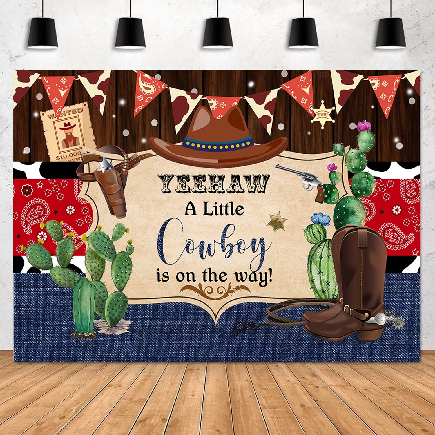 8x6ft Cowboy Baby Shower Backdrop - Rustic Western Bandana Wooden Banner for Wild West Themed Party Decor | Photography Background for Yeehaw Baby Shower | Perfect for Western Nursery Decor & Newborn Photo Shoots