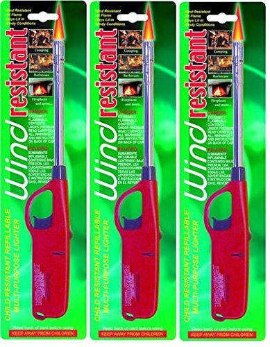 Windproof Multi-Purpose Lighter 3-Pack - Refillable Butane Torch Lighter for Camping, BBQ, Grilling, Fireplace & Outdoor Activities