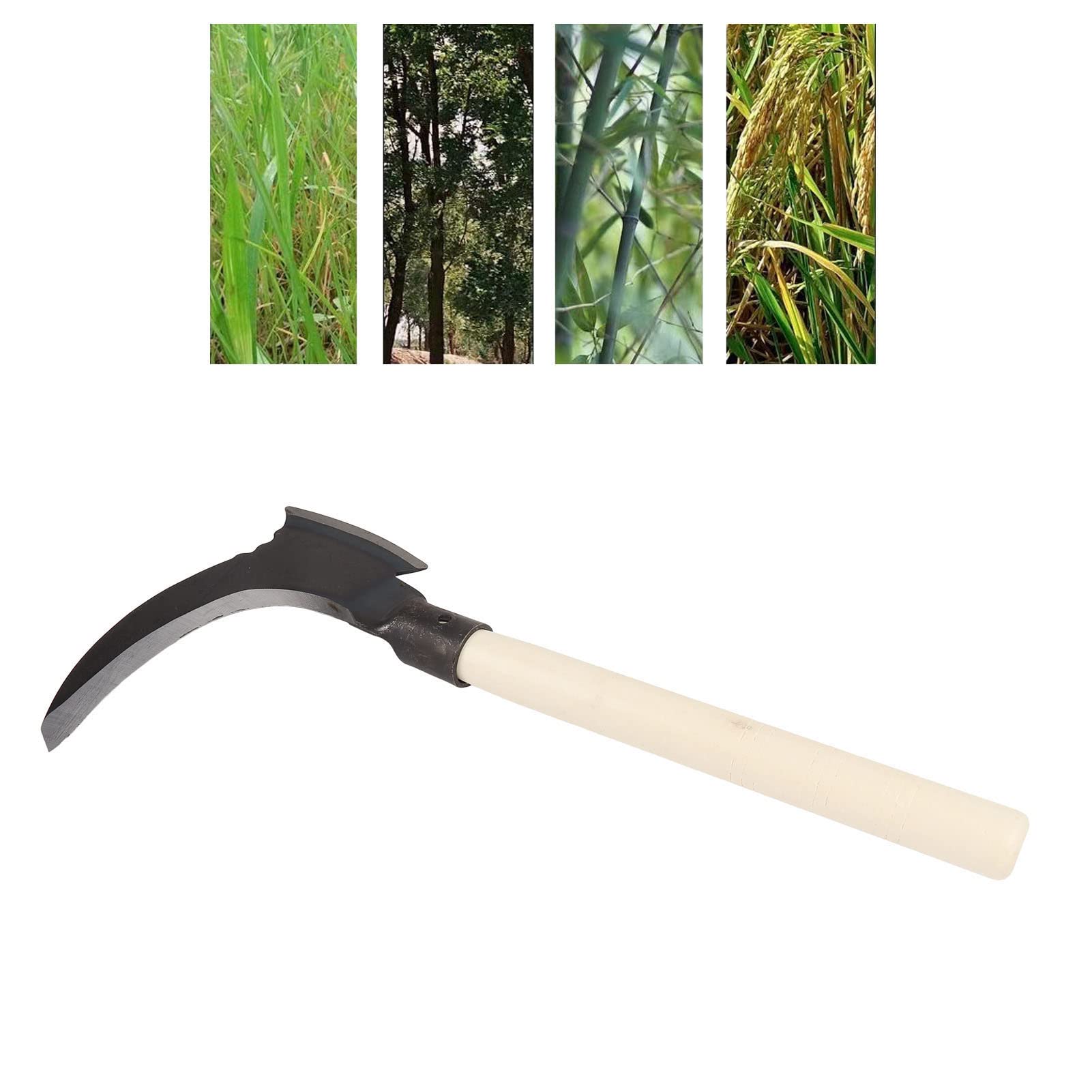 High Manganese Steel Weeding Sickle - Double Edge Gardening Tool with Wooden Handle for Manual Weeding, Lawn Care & Farm Use | Durable Agricultural Tool for Garden Maintenance, Yard Work & Outdoor Landscaping