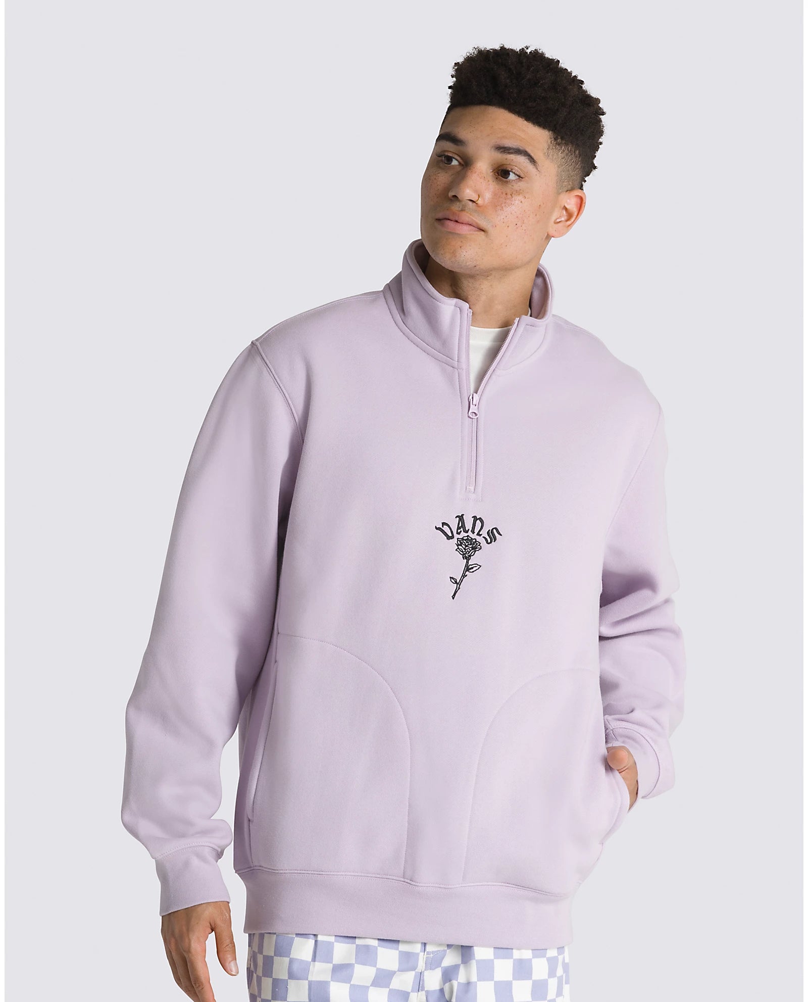 VANS Pocket Quarter Zip Sweater for Men & Women | Soft Lavender Frost Pullover | Casual Wear, Street Style & Outdoor Activities