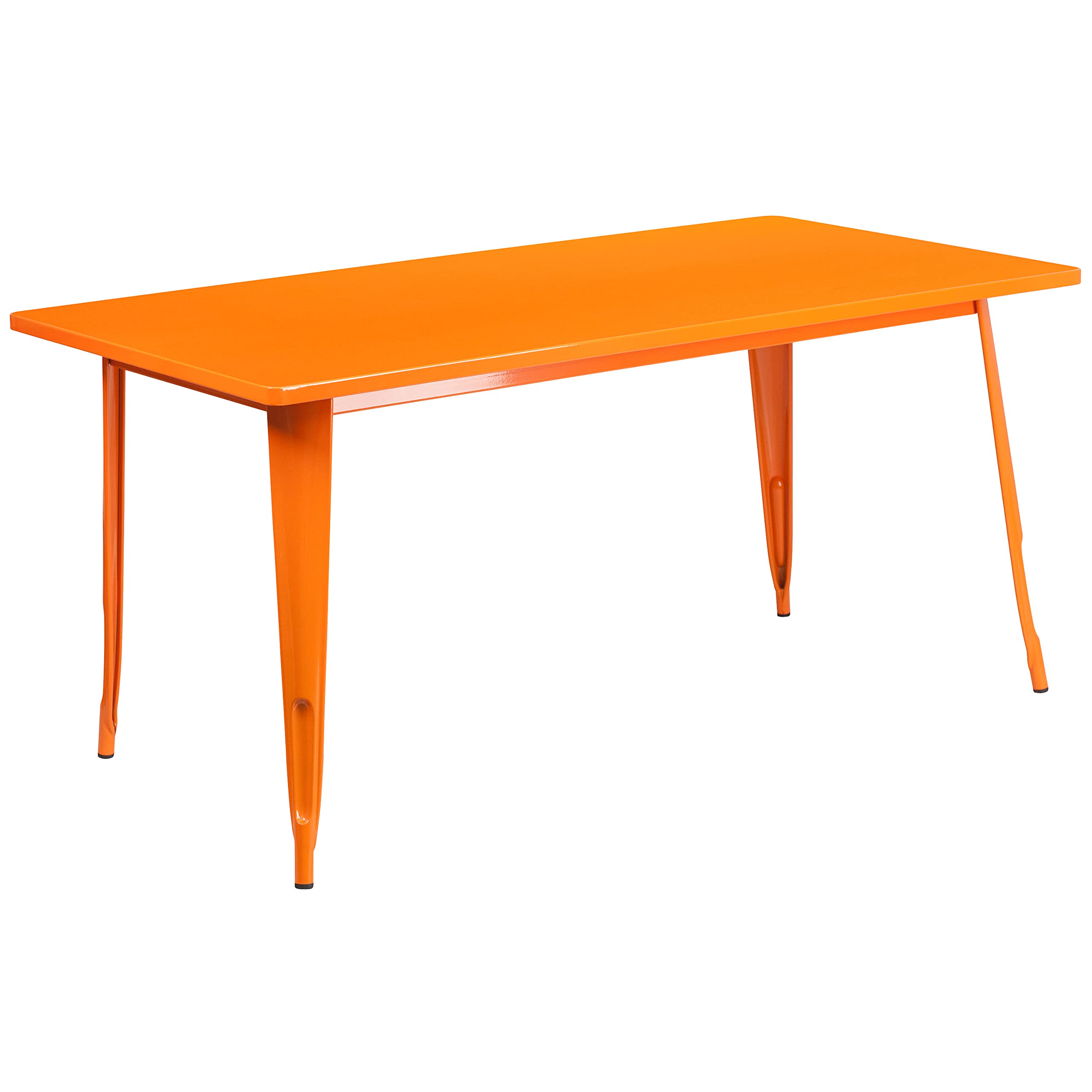 Emma & Oliver 6-Piece Orange Metal Indoor Outdoor Dining Set - Commercial-Grade Rectangle Table & Stackable Chairs for Patio, Restaurant, Cafe, Backyard & Garden Use