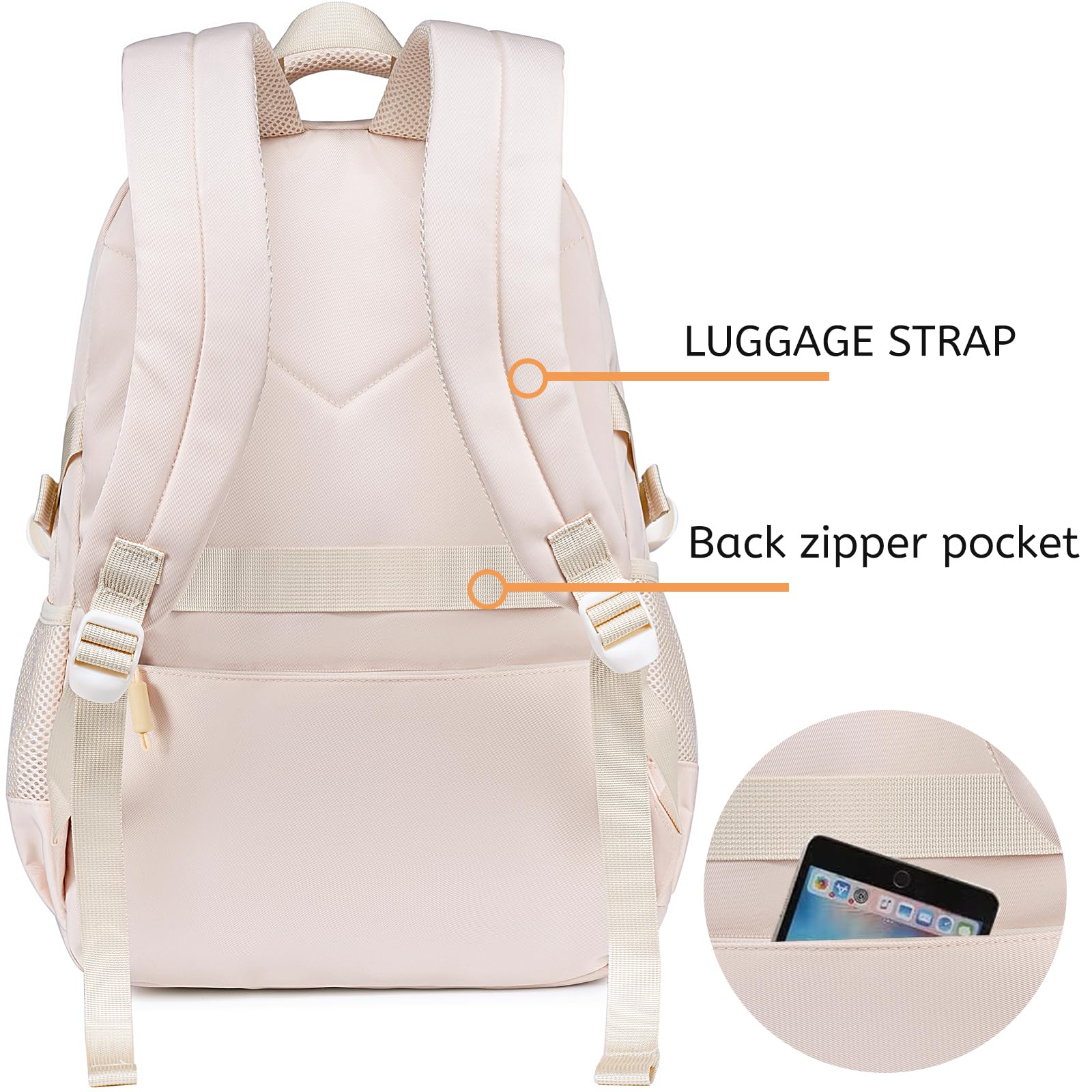 Bluboon Cute Backpack for School Girls Ages 8-12 - Lightweight Bookbag with Multiple Pockets, Durable School Supplies Backpack (Beige) - Perfect for School, Travel & Daily Use